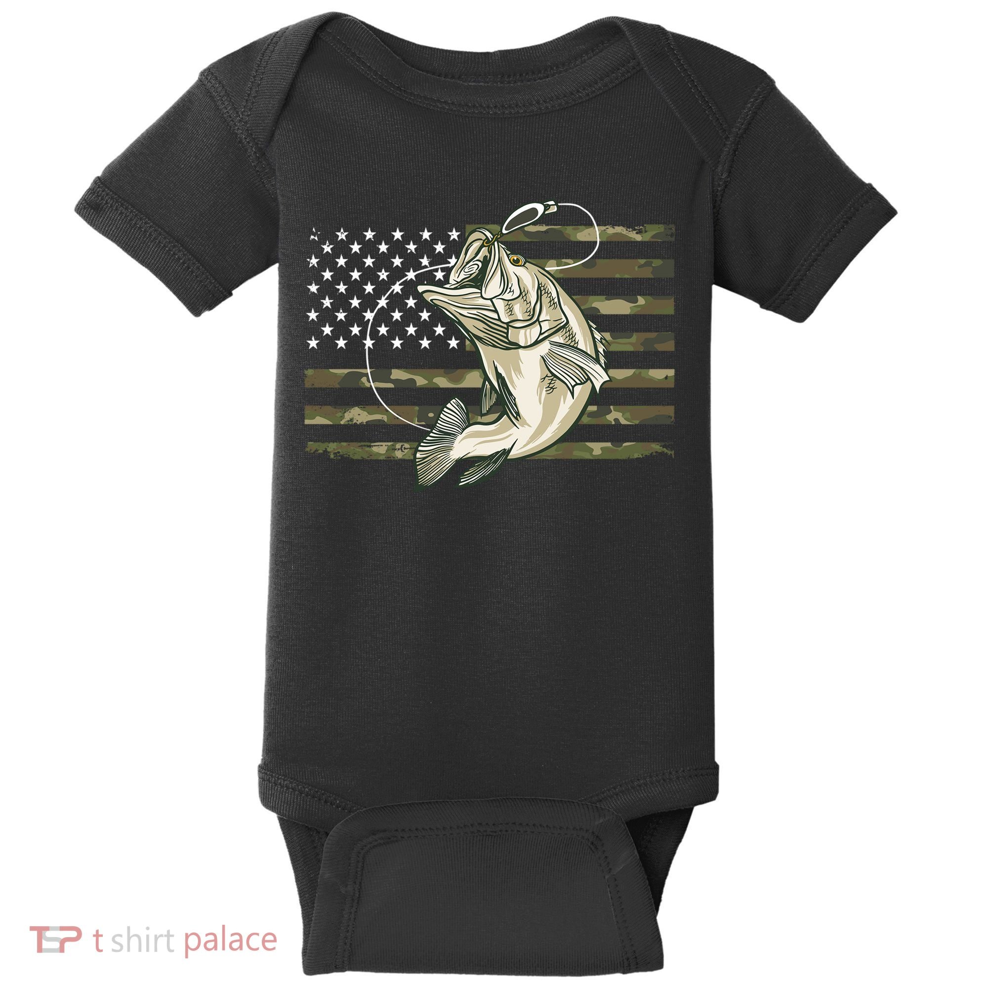 American Flag Bass Fish Fisherman Baby Bodysuit