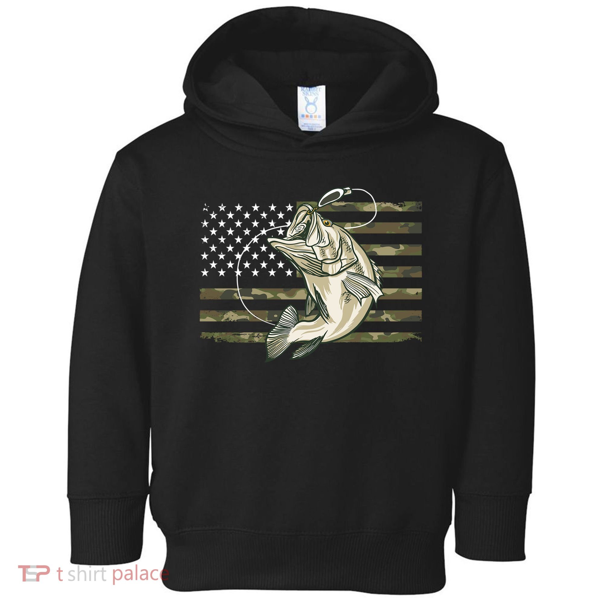 American Flag Bass Fish Fisherman Toddler Hoodie