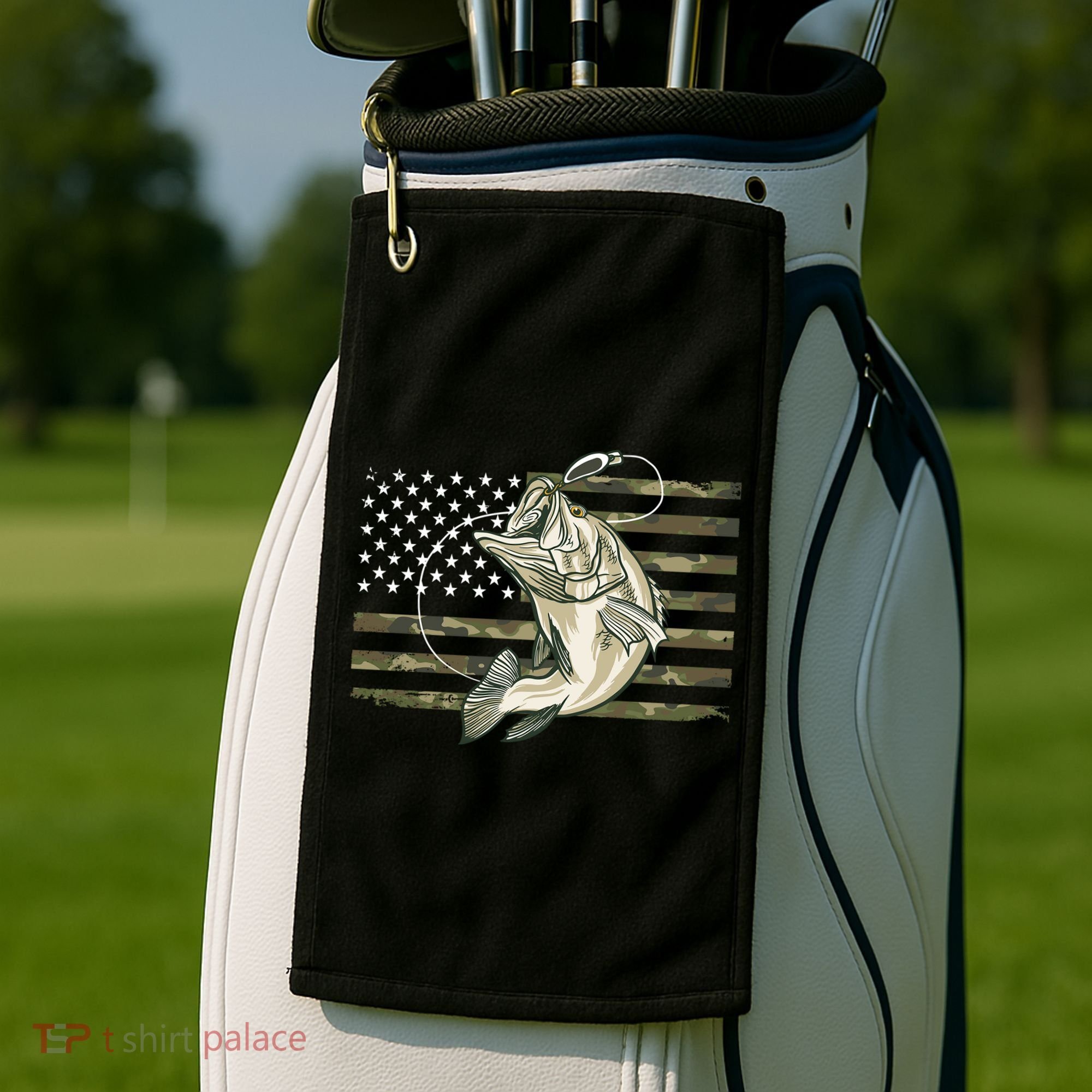 American Flag Bass Fish Fisherman Golf Towel