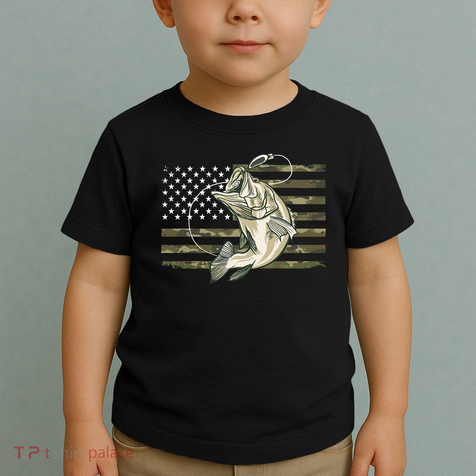 American Flag Bass Fish Fisherman Toddler T-Shirt