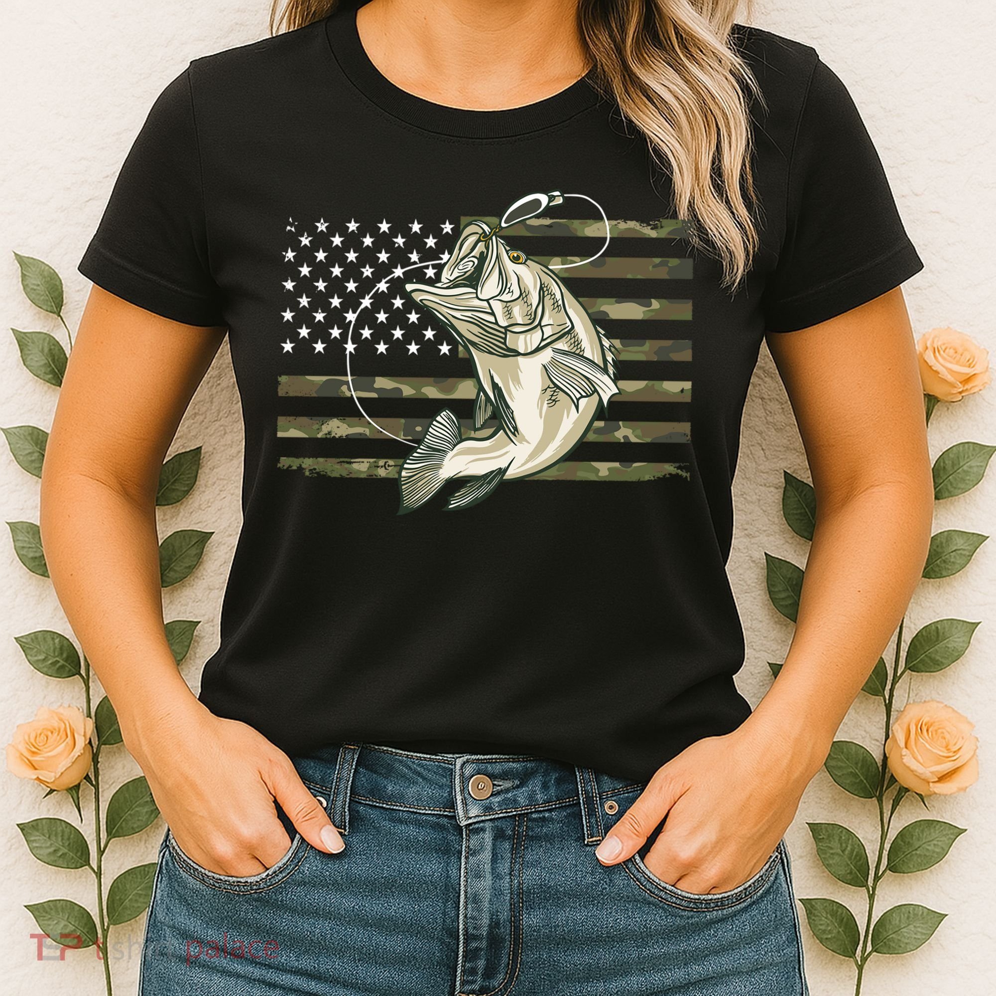 American Flag Bass Fish Fisherman Women's T-Shirt