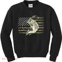 American Flag Bass Fish Fisherman Kids Sweatshirt thumb 0