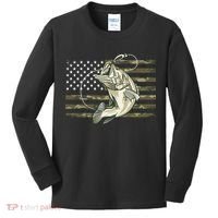 American Flag Bass Fish Fisherman Kids Long Sleeve Shirt thumb 0