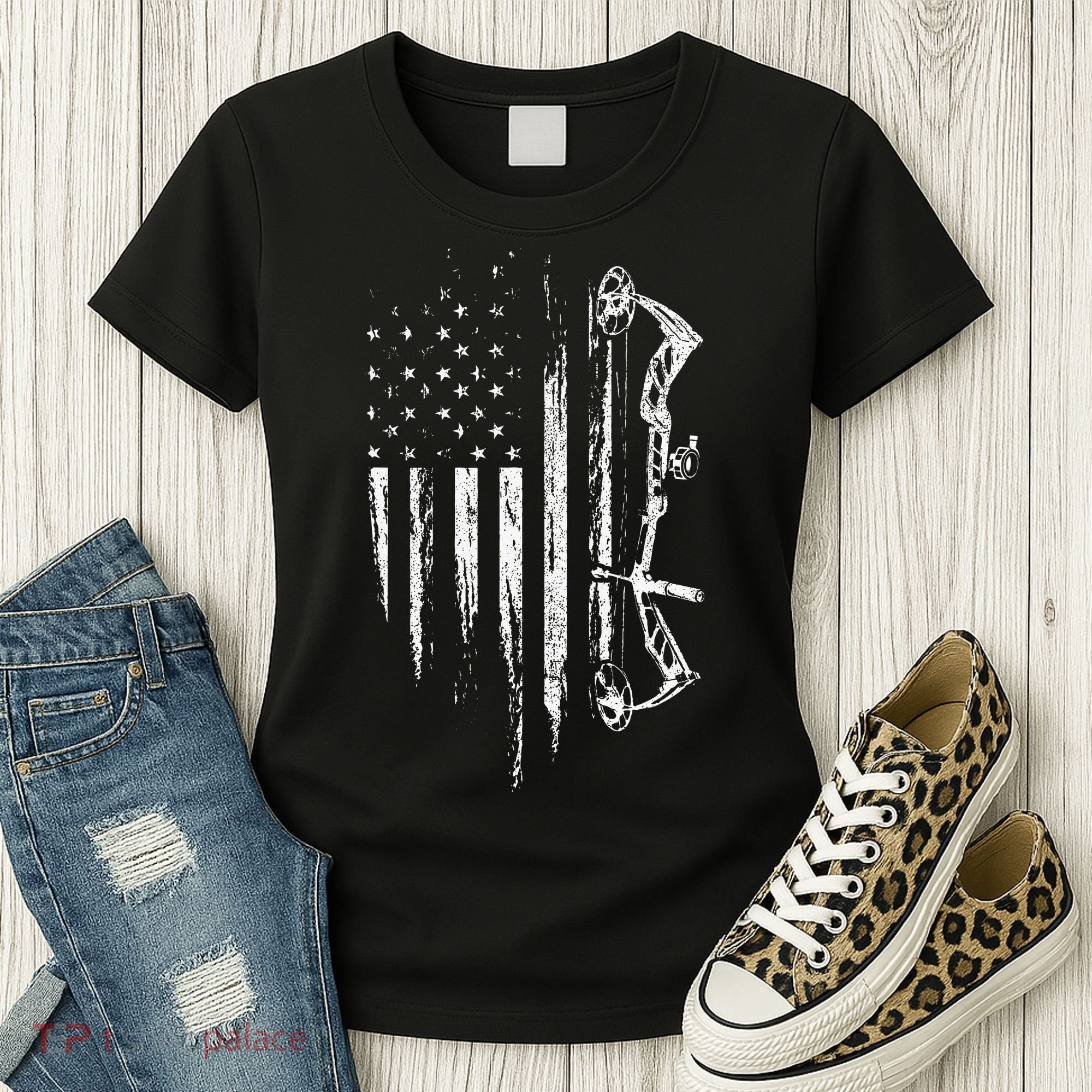 American Flag Bowhunting Bow Archery Women's T-Shirt