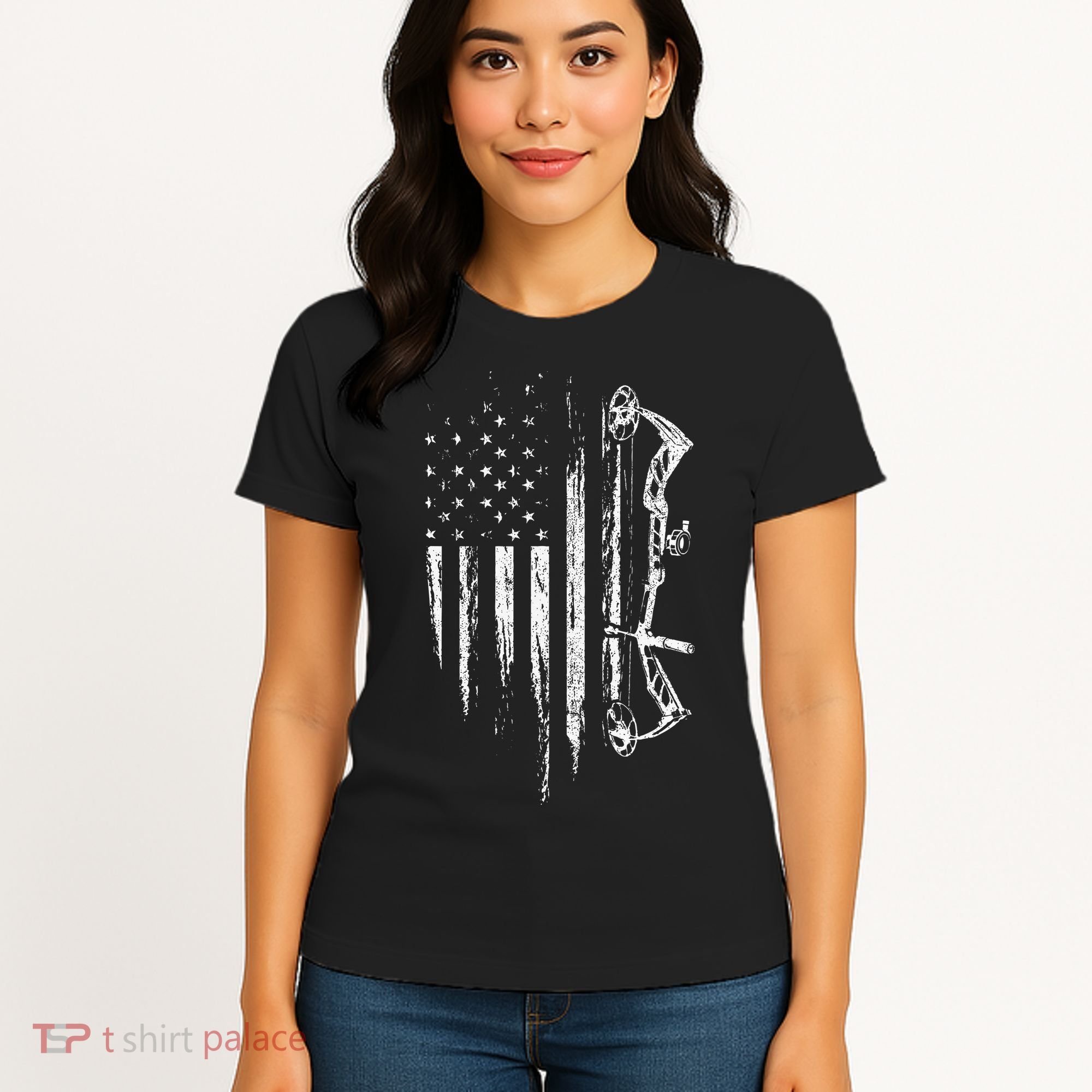 American Flag Bowhunting Bow Archery Women's T-Shirt