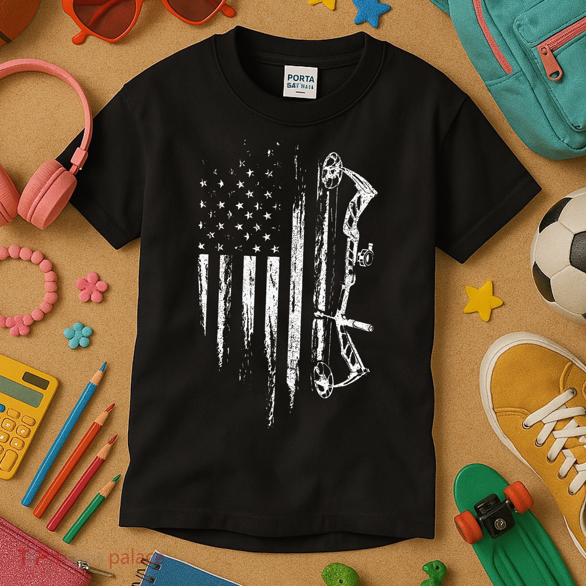 American Flag Bowhunting Bow Archery Kids T-Shirt