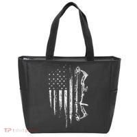 American Flag Bowhunting Bow Archery Tote Bag thumb 0