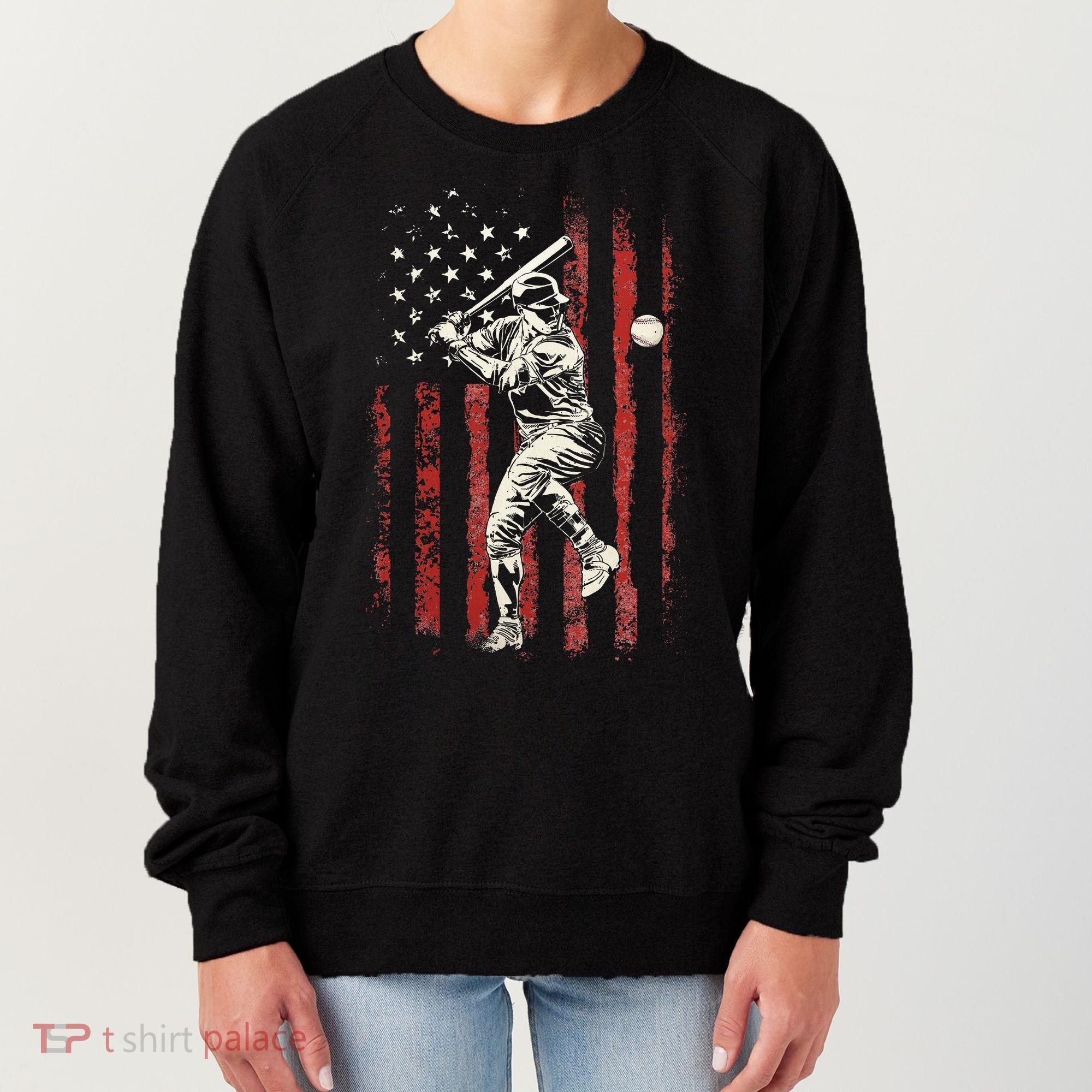 American Flag Baseball Team Women's Sweatshirt