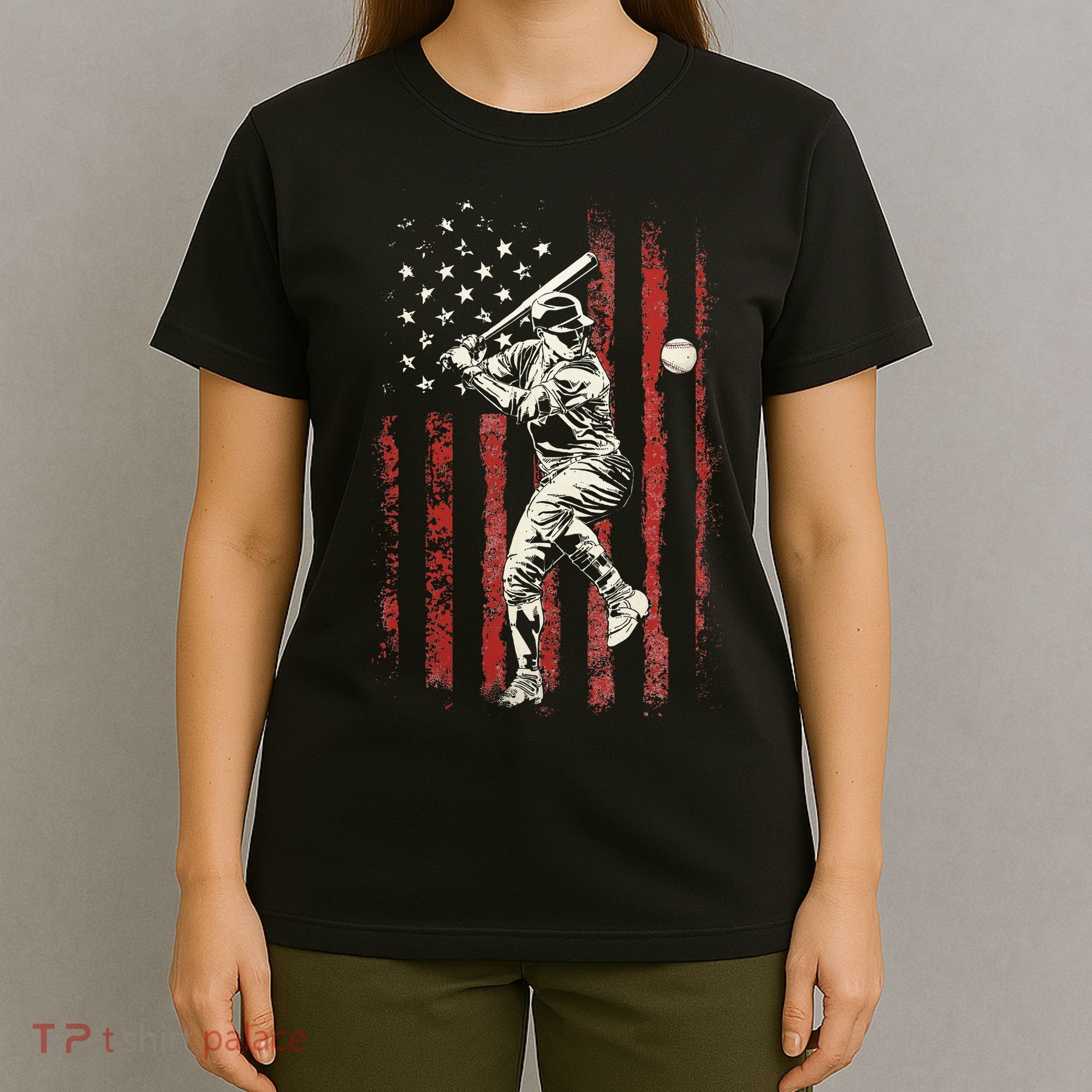 American Flag Baseball Team T-Shirt