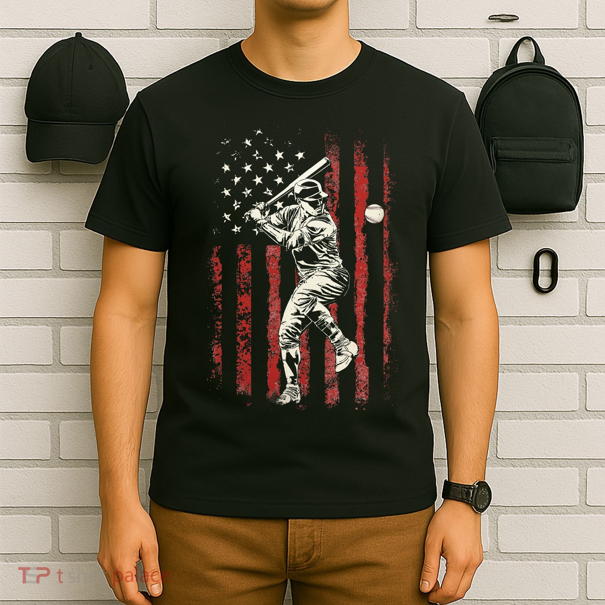 American Flag Baseball Team T-Shirt