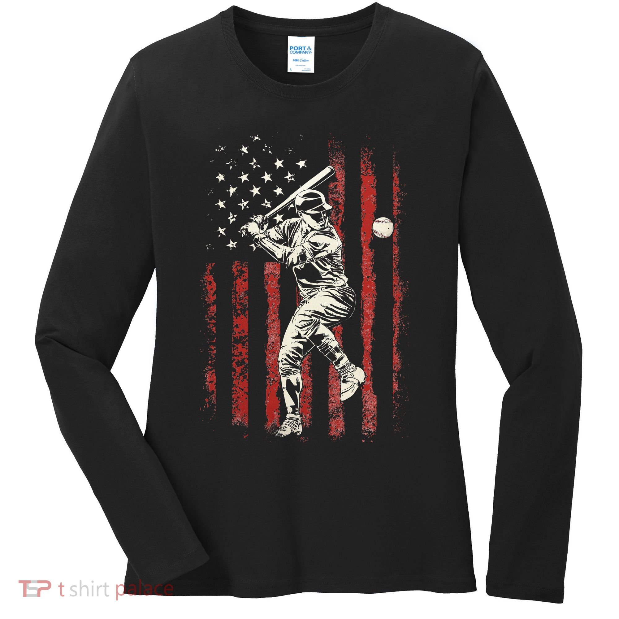 American Flag Baseball Team Women's Long Sleeve Shirt