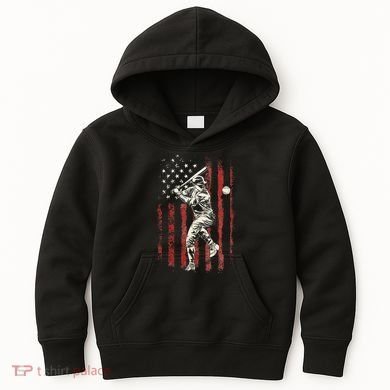 American Flag Baseball Team Kids Hoodie