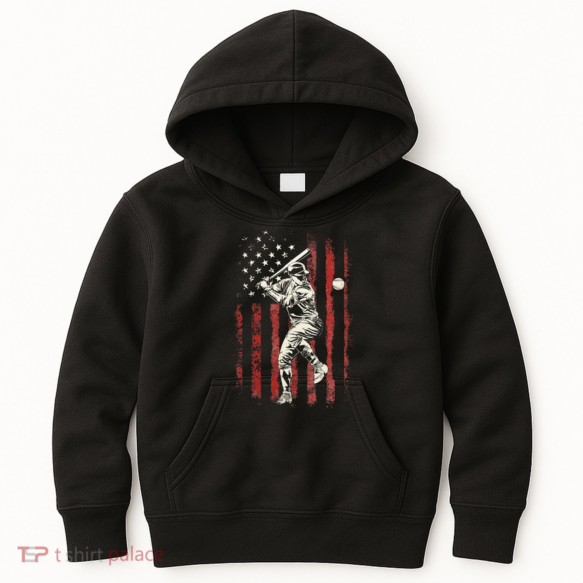 American Flag Baseball Team Kids Hoodie