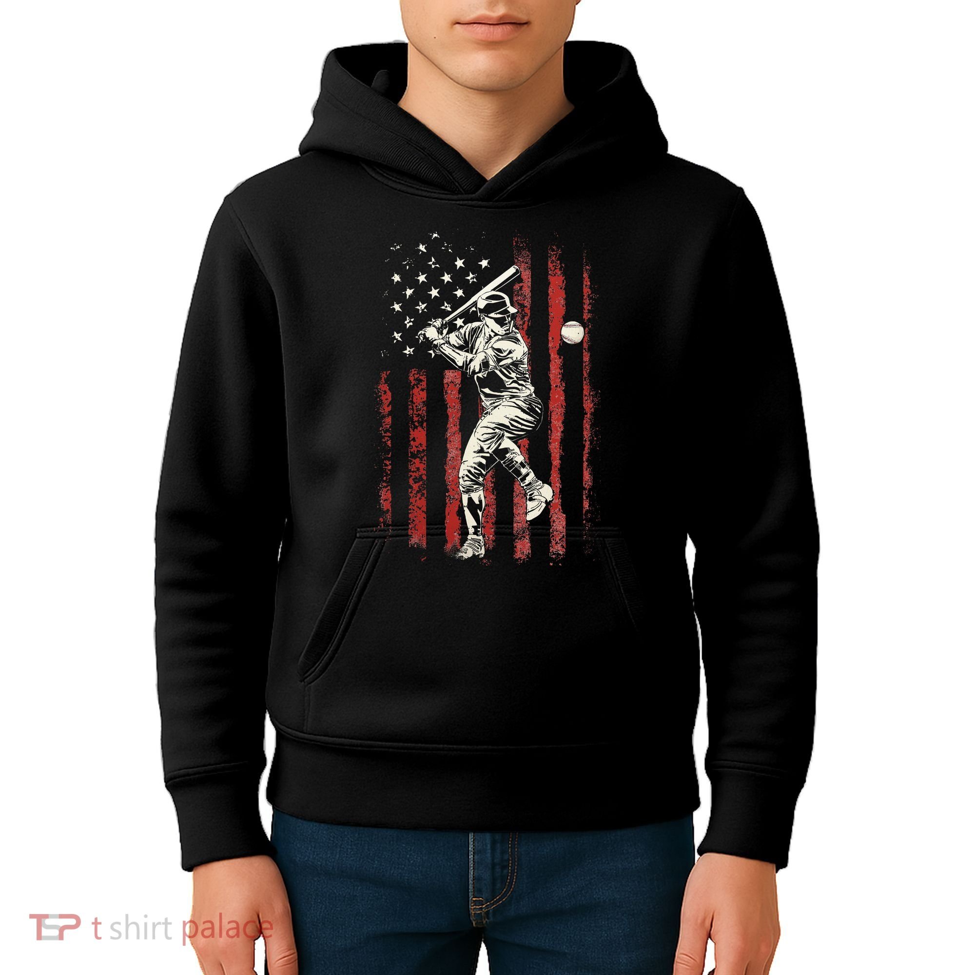 American Flag Baseball Team Kids Hoodie