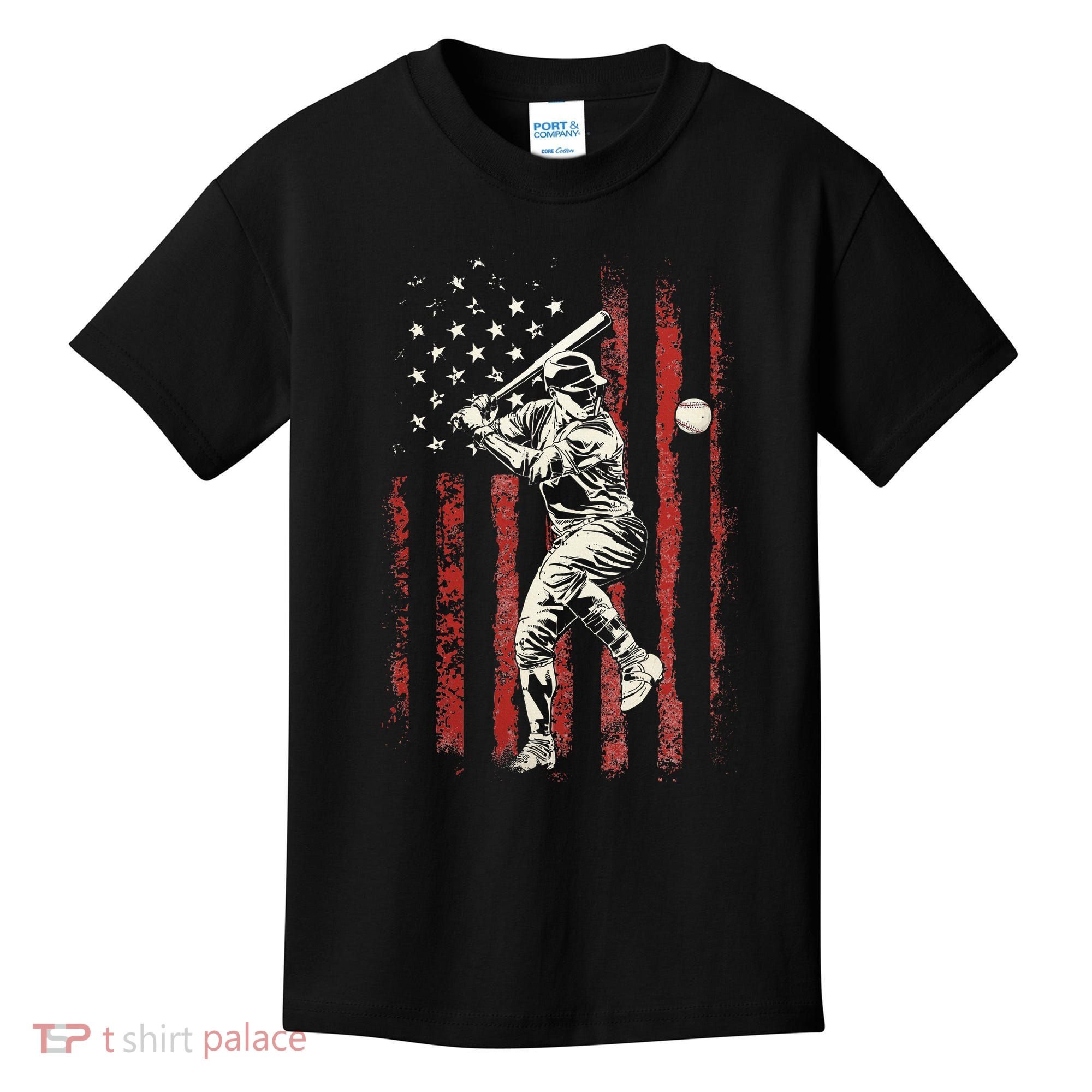 American Flag Baseball Team Kids T-Shirt