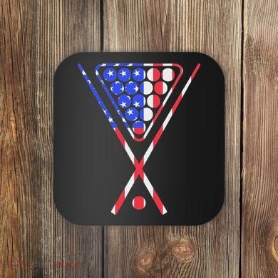 American Flag Billiards Pool Cue And Rack Design Gift Coaster