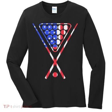 American Flag Billiards Pool Cue And Rack Design Gift Women's Long Sleeve Shirt