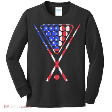 American Flag Billiards Pool Cue And Rack Design Gift Kids Long Sleeve Shirt