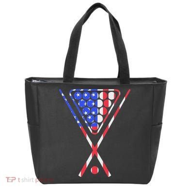 American Flag Billiards Pool Cue And Rack Design Gift Tote Bag
