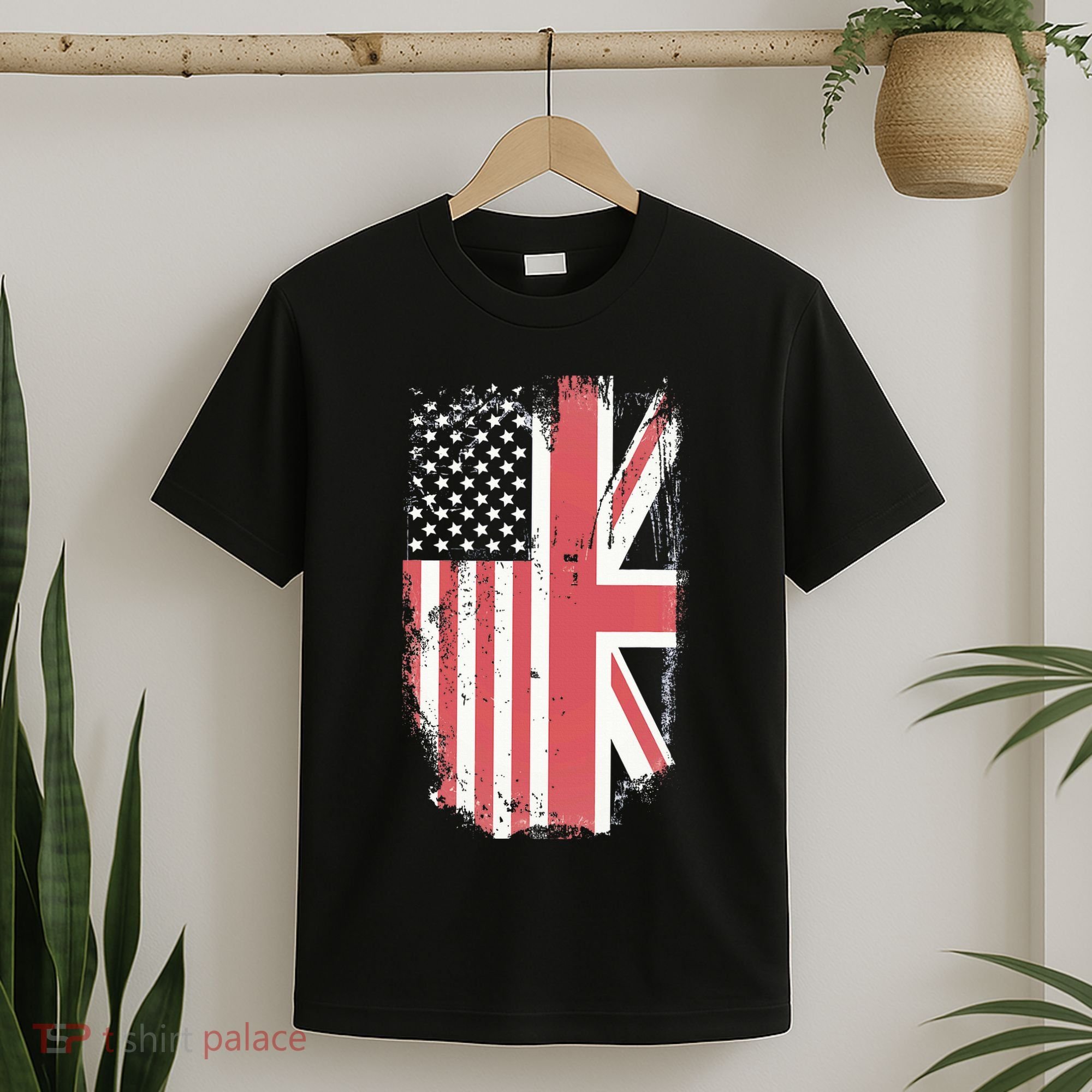 American Flag & British Flag Usa Uk Stars Stripes Union Jack T-Shirt