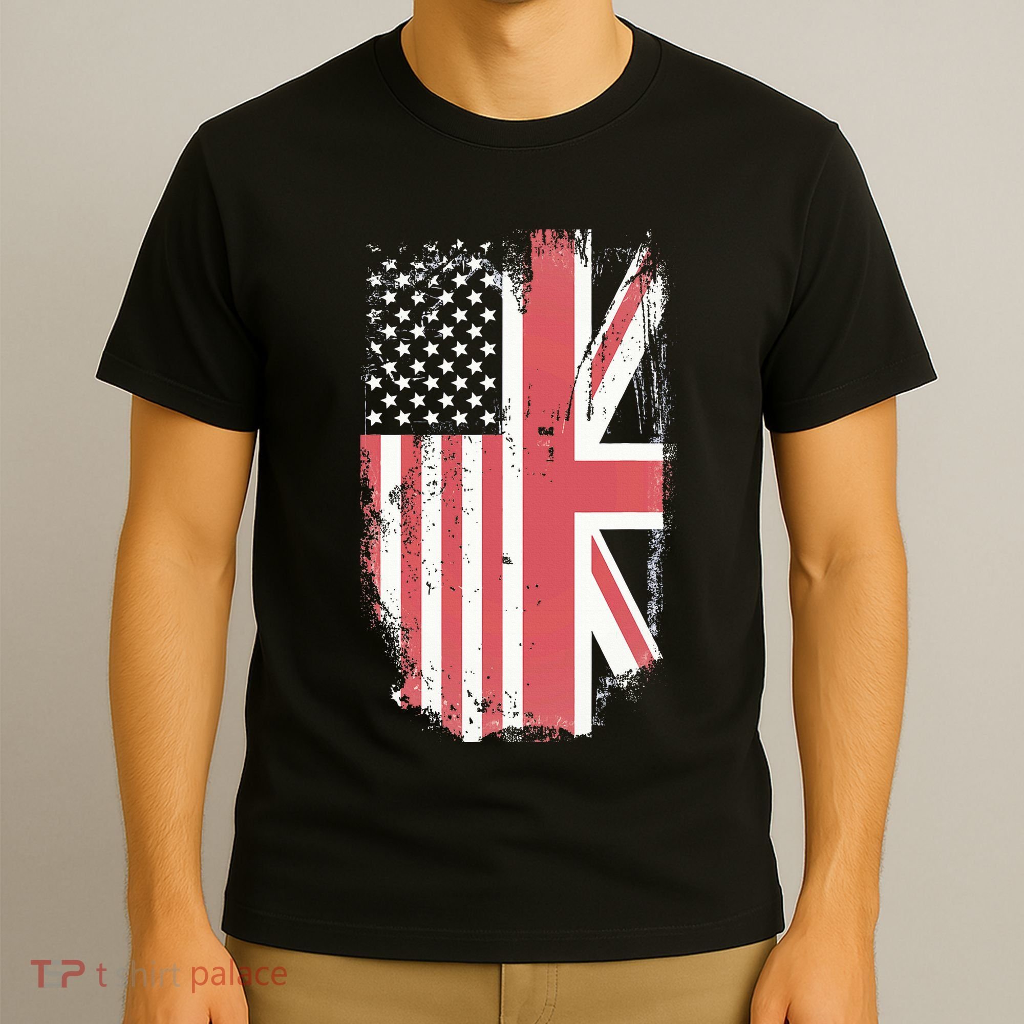 American Flag & British Flag Usa Uk Stars Stripes Union Jack T-Shirt