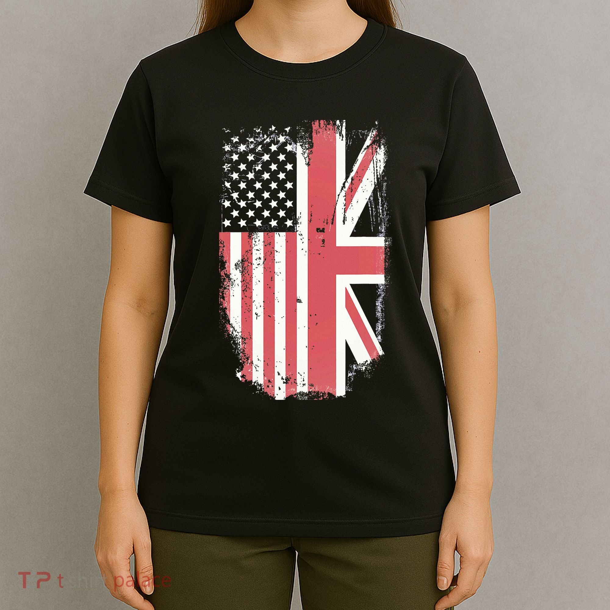 American Flag & British Flag Usa Uk Stars Stripes Union Jack T-Shirt