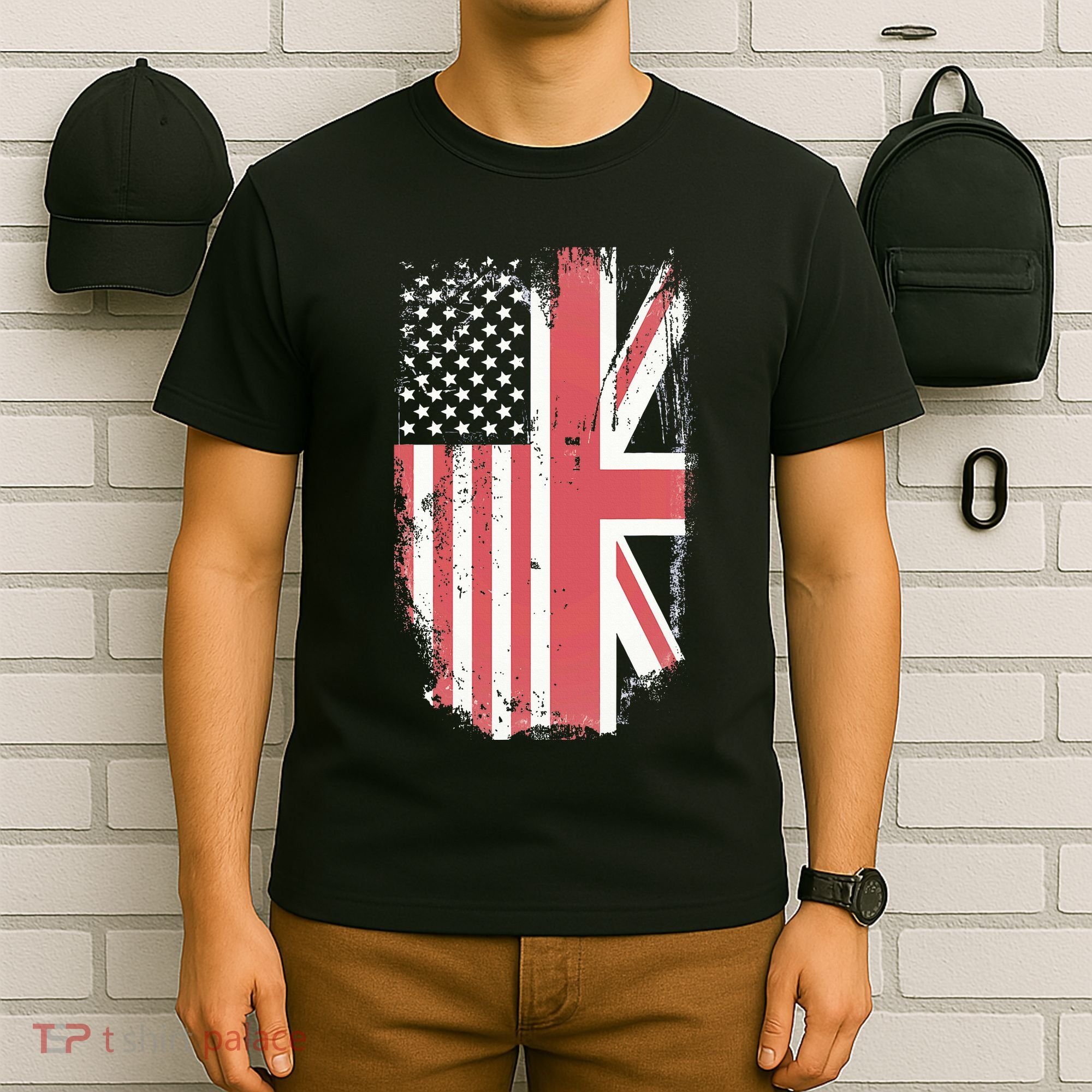 American Flag & British Flag Usa Uk Stars Stripes Union Jack T-Shirt
