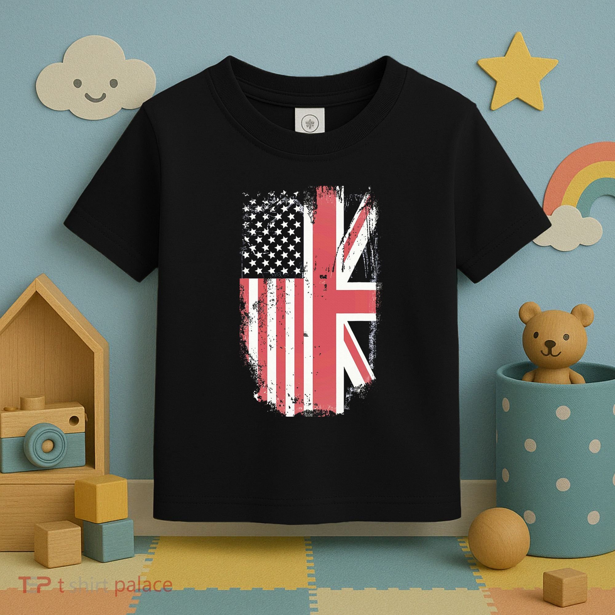 American Flag & British Flag Usa Uk Stars Stripes Union Jack Toddler T-Shirt