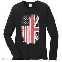 American Flag & British Flag Usa Uk Stars Stripes Union Jack Women's Long Sleeve Shirt thumb 0