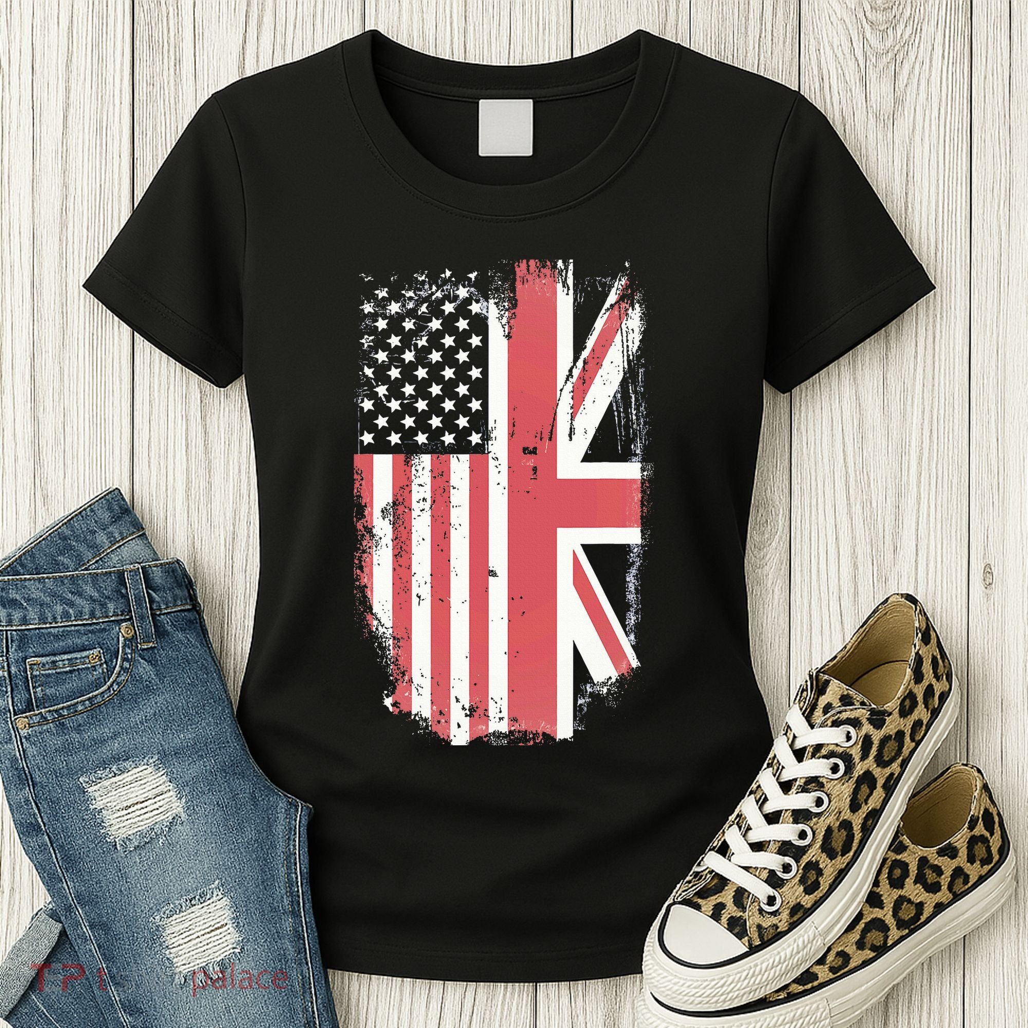 American Flag & British Flag Usa Uk Stars Stripes Union Jack Women's T-Shirt