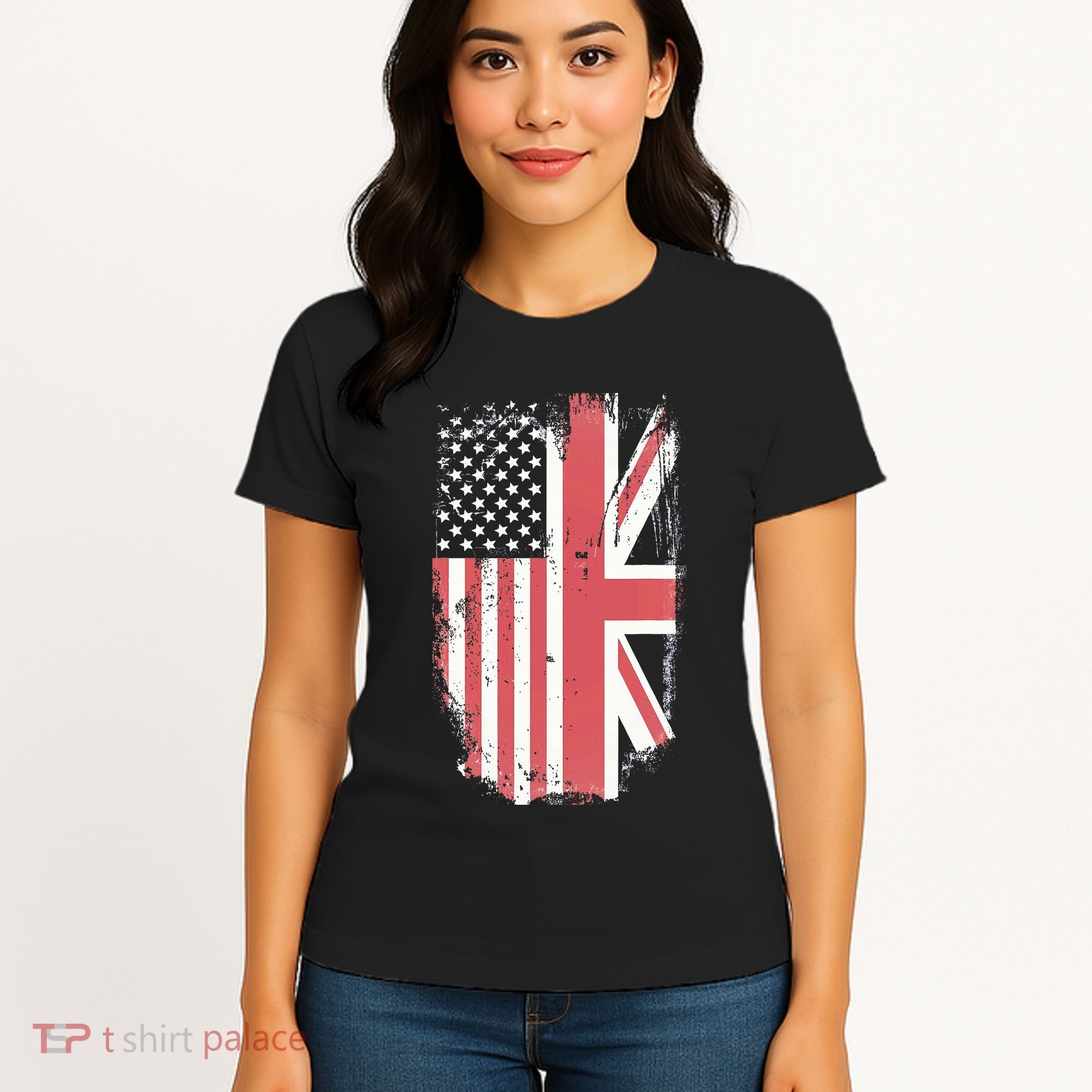 American Flag & British Flag Usa Uk Stars Stripes Union Jack Women's T-Shirt