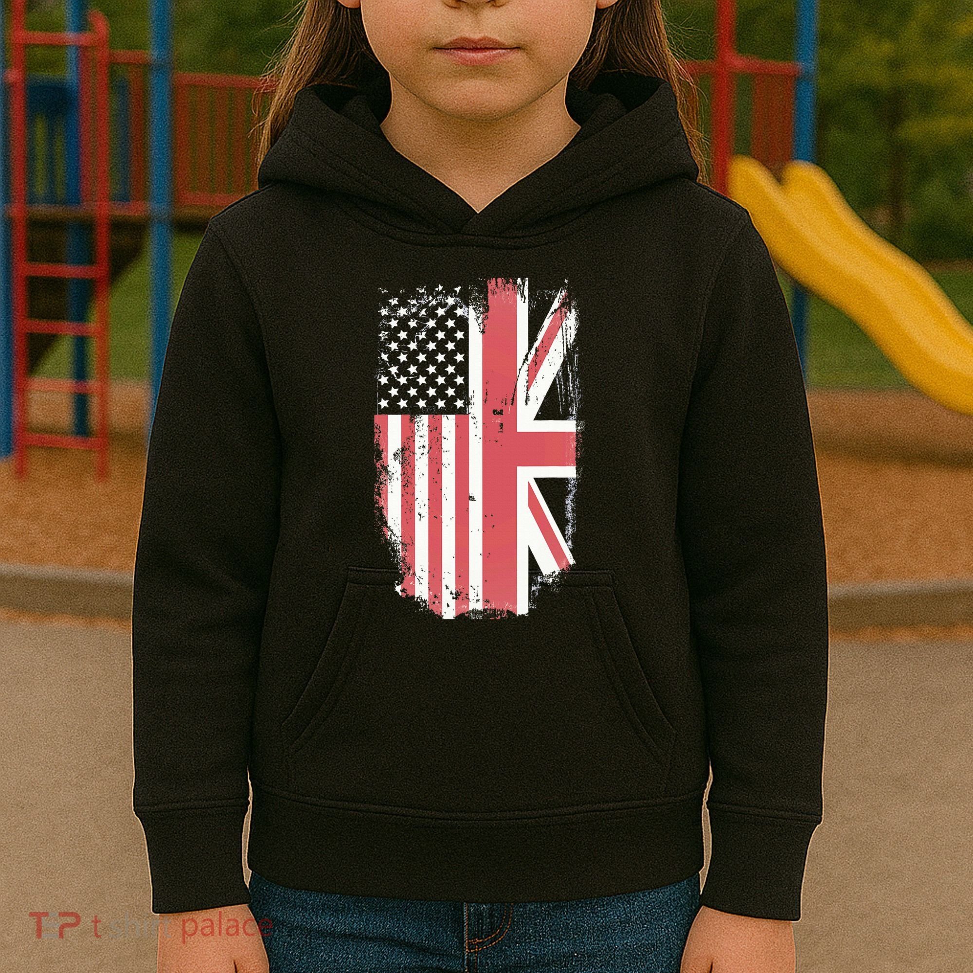 American Flag & British Flag Usa Uk Stars Stripes Union Jack Kids Hoodie