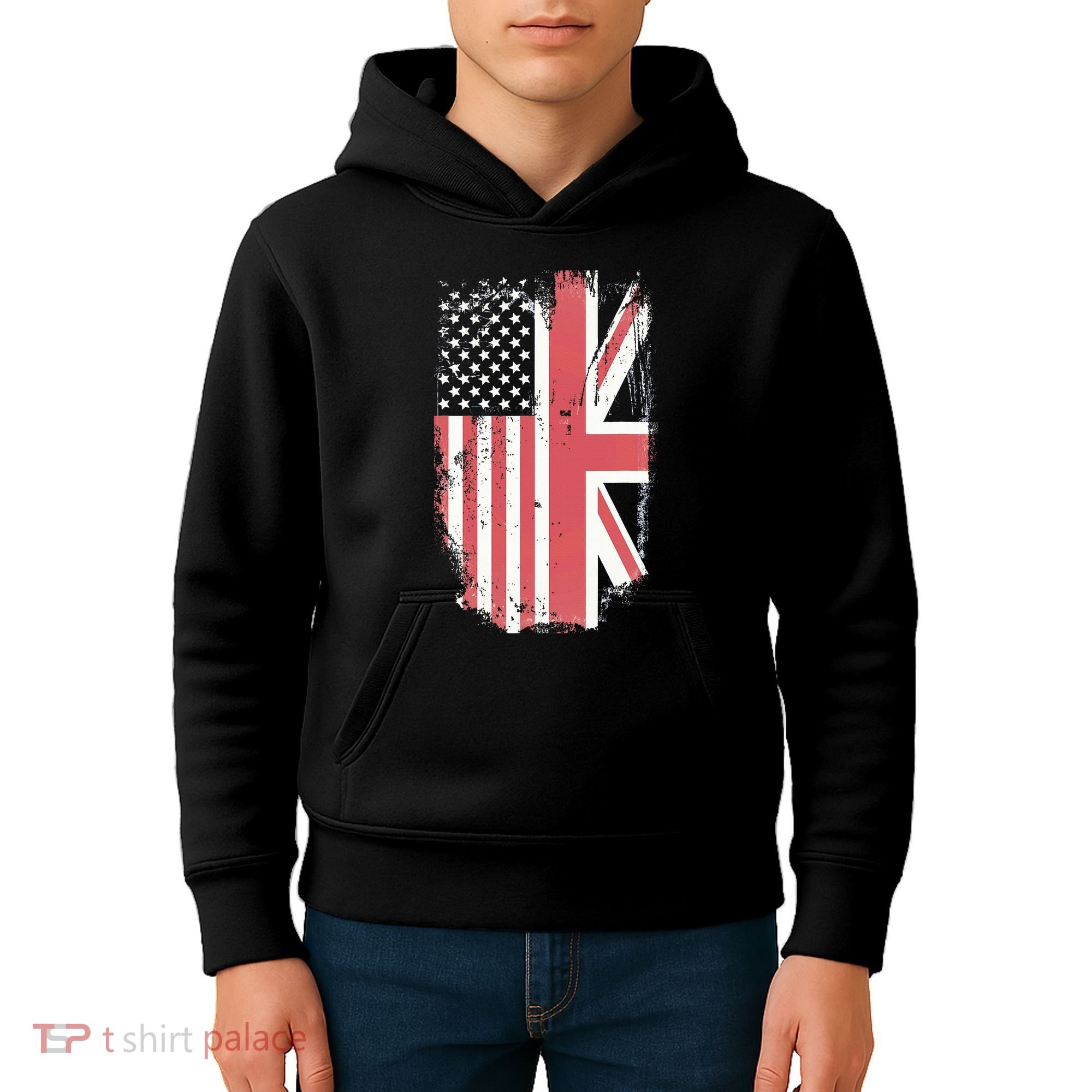American Flag & British Flag Usa Uk Stars Stripes Union Jack Kids Hoodie