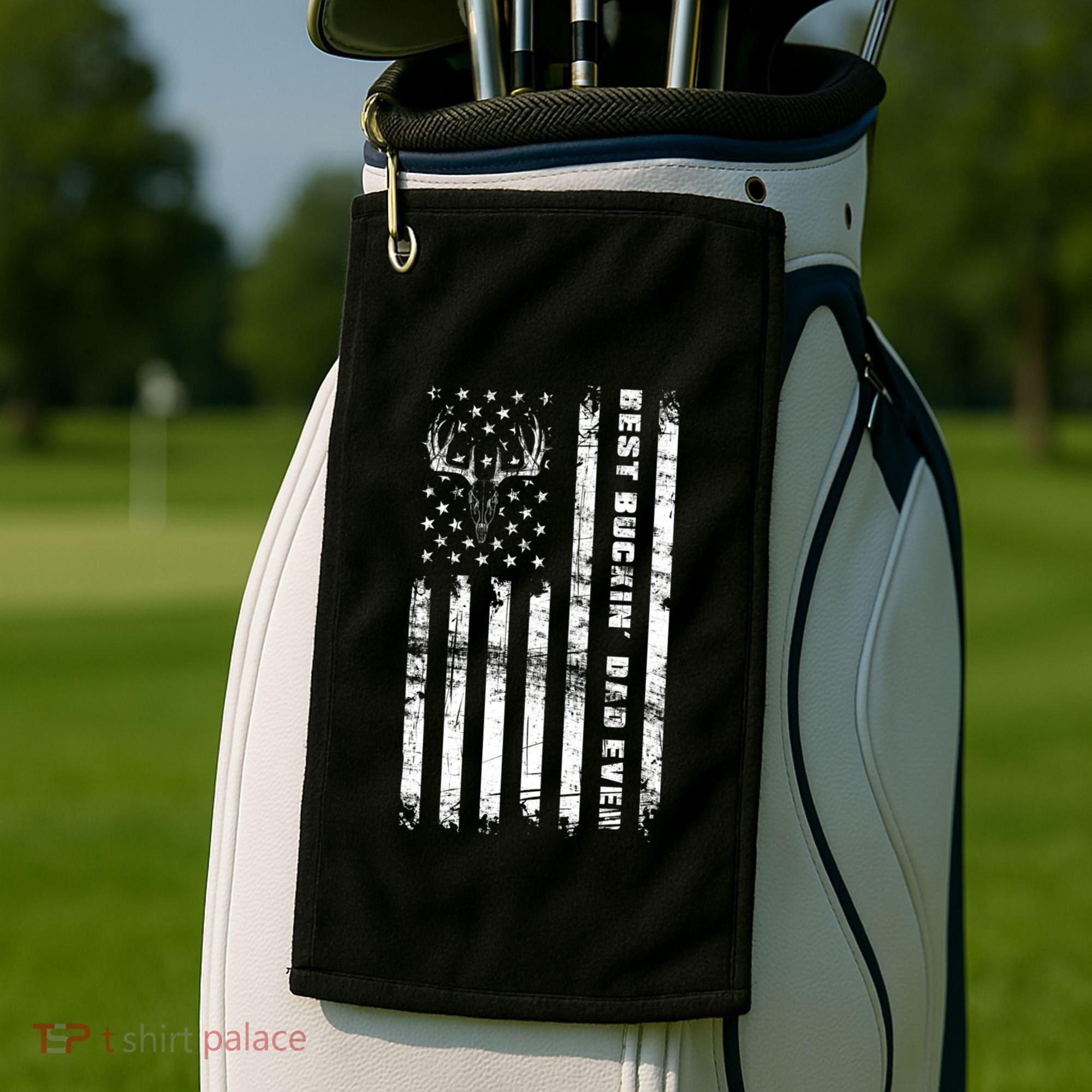 American Flag Best Buckin Dad Ever Gift Deer Hunter Gift Golf Towel