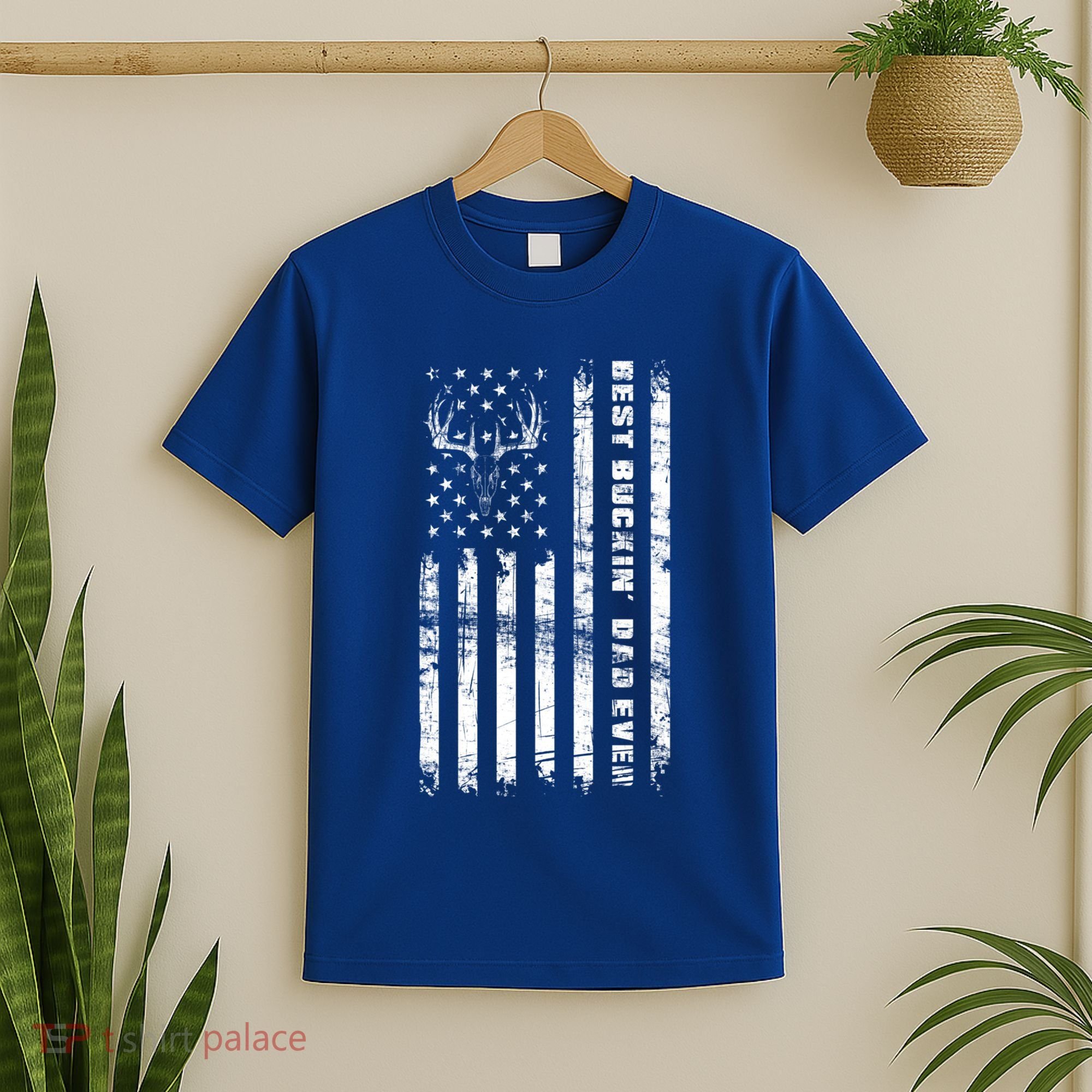 American Flag Best Buckin Dad Ever Gift Deer Hunter Gift T-Shirt