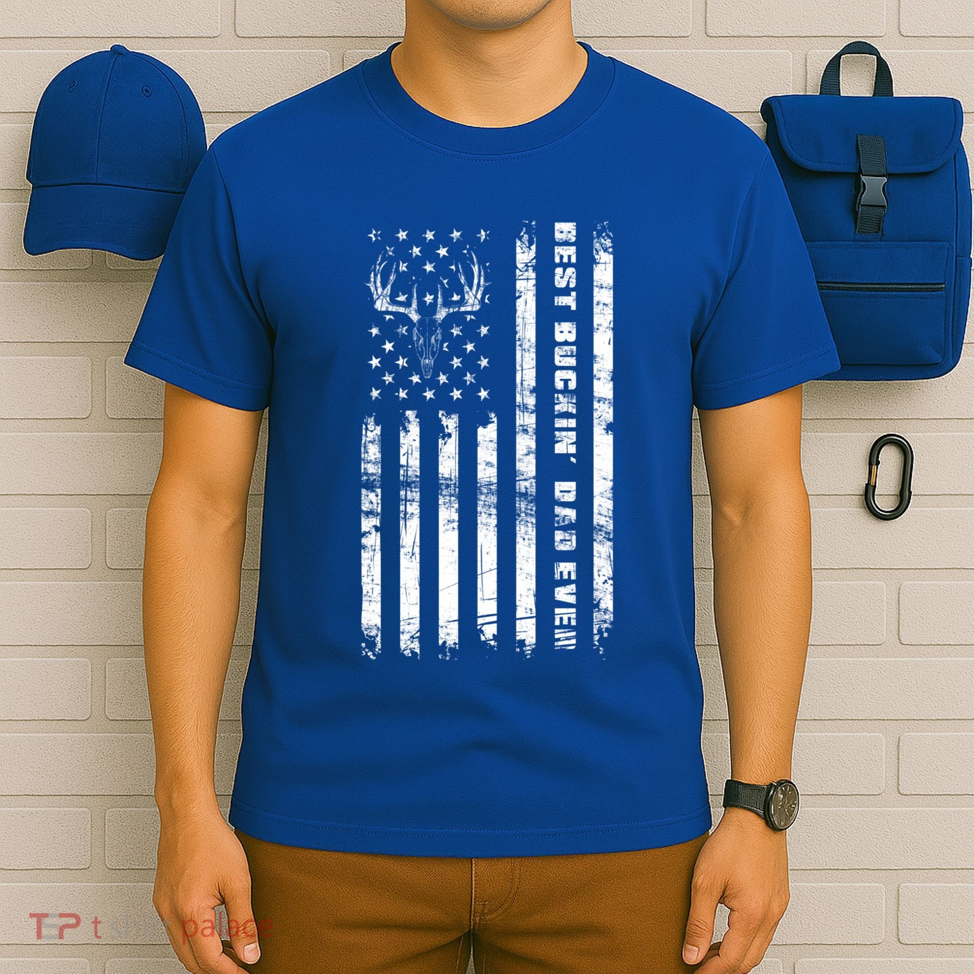 American Flag Best Buckin Dad Ever Gift Deer Hunter Gift T-Shirt