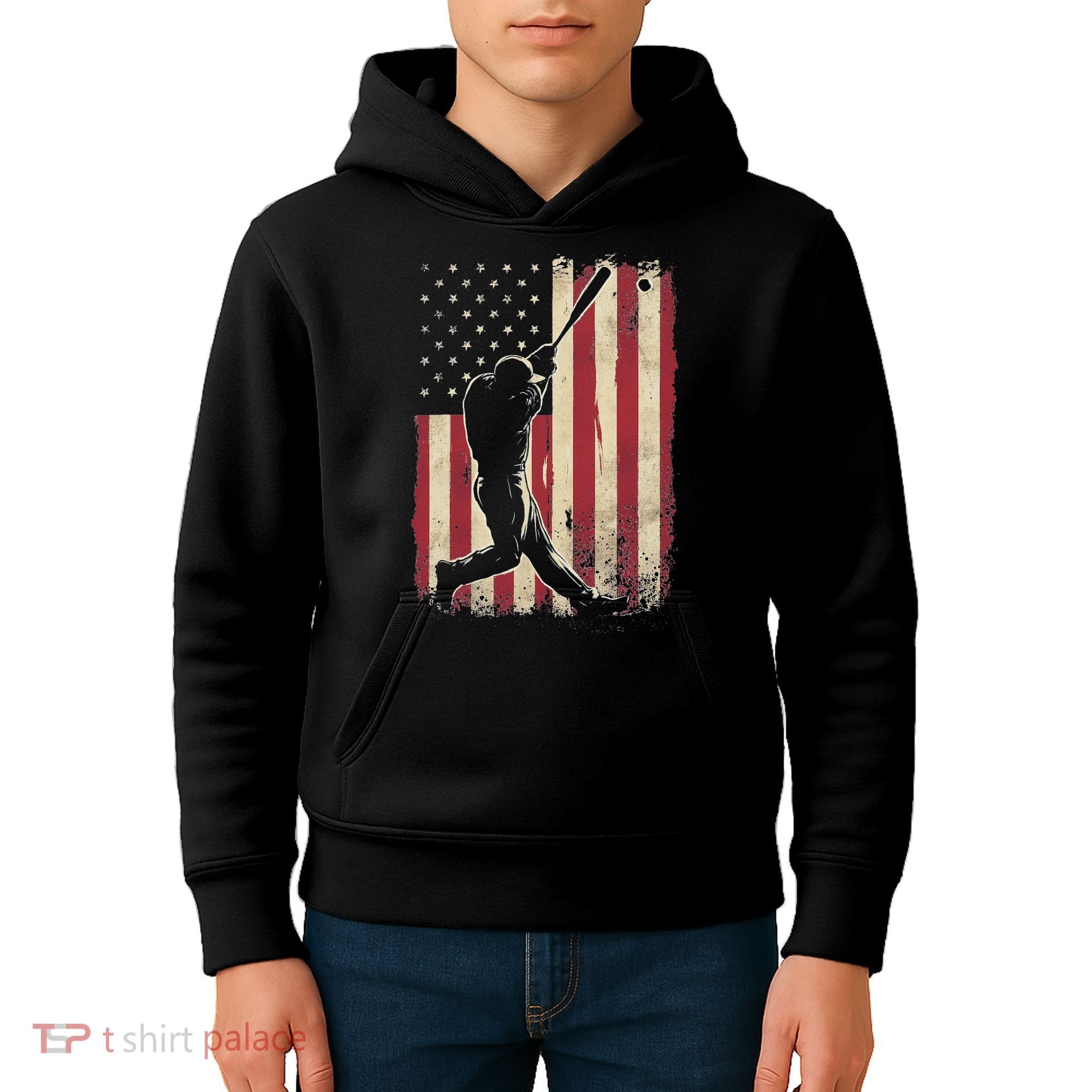 American Flag Baseball Player Gifts For Women Kids Hoodie