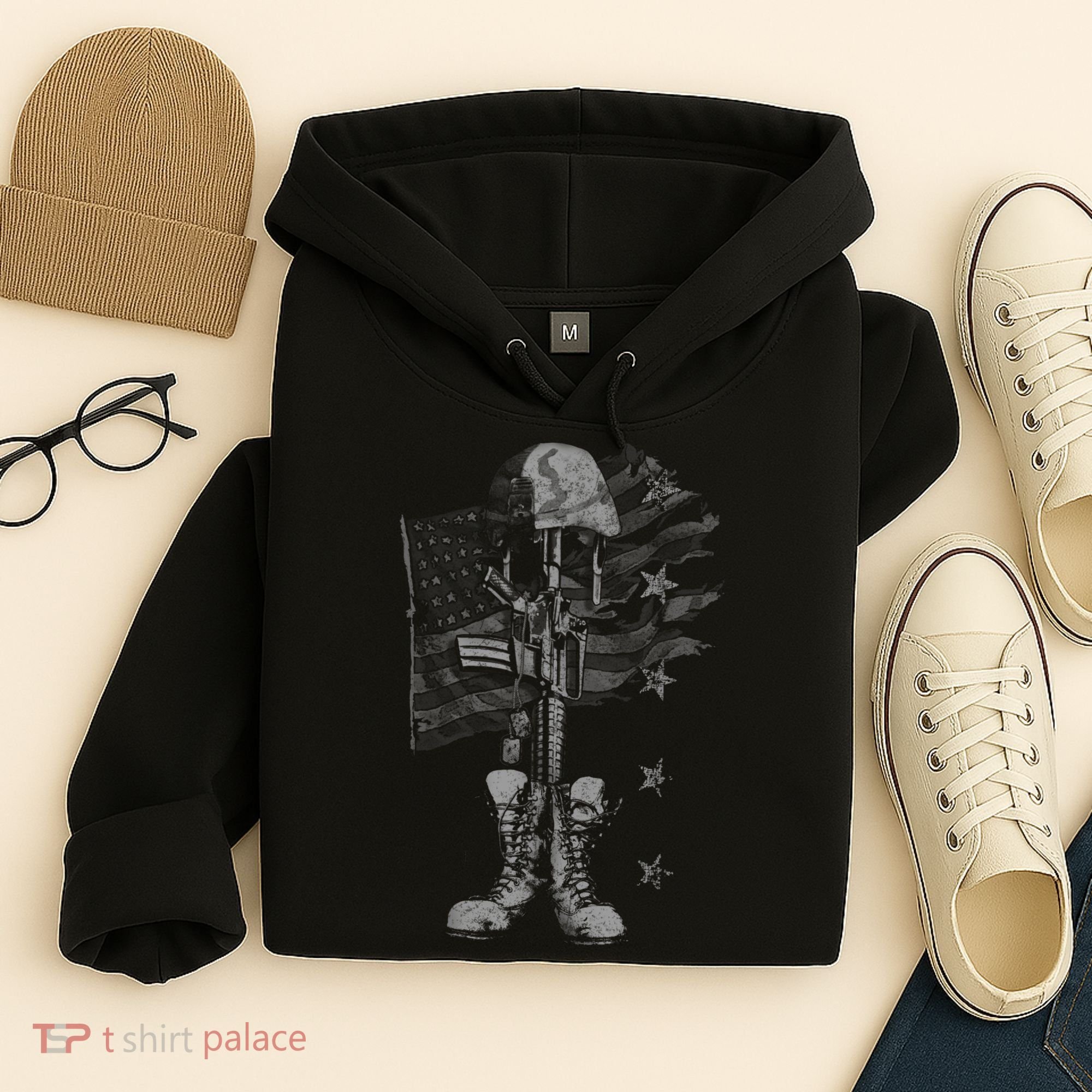 American Flag Battlefield Cross Hoodie