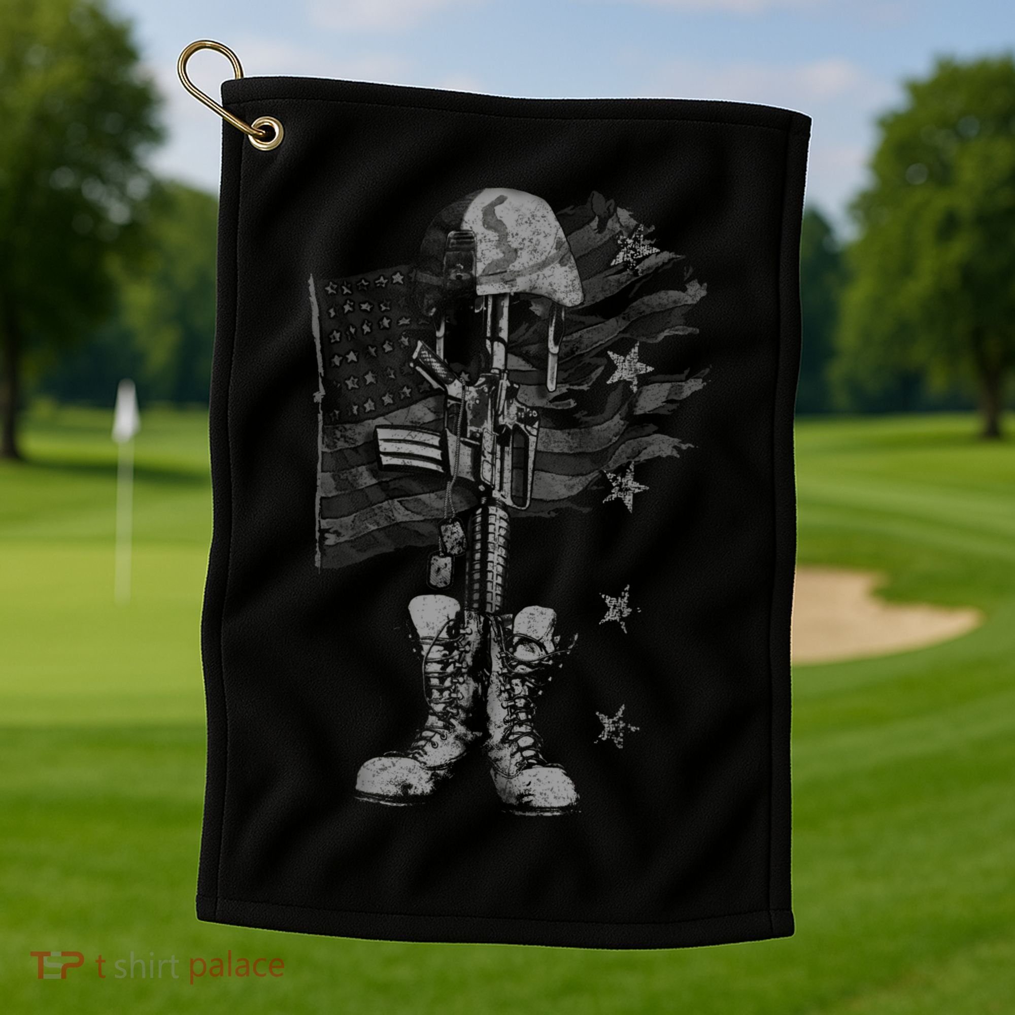 American Flag Battlefield Cross Golf Towel
