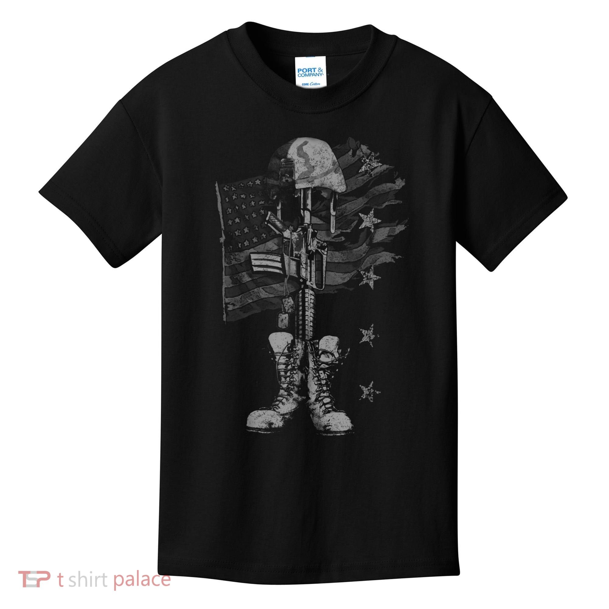 American Flag Battlefield Cross Kids T-Shirt