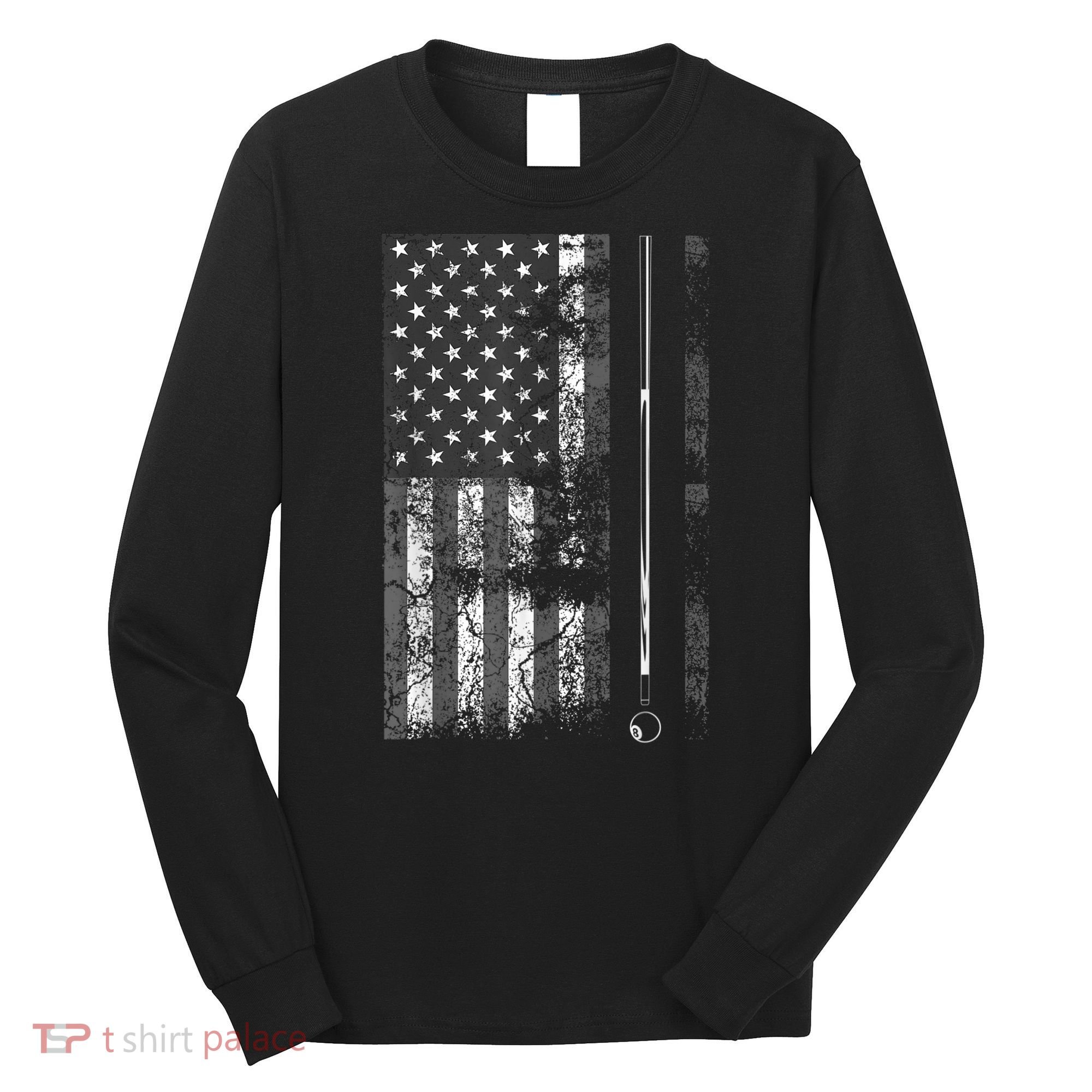 American Flag Billiard Stick Cute Table Game Funny USA Long Sleeve Shirt