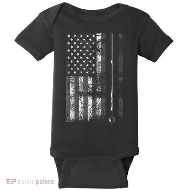 American Flag Billiard Stick Cute Table Game Funny USA Baby Bodysuit