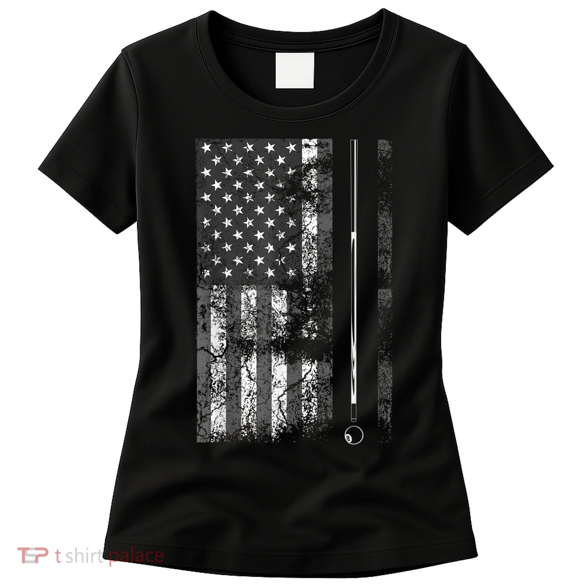 American Flag Billiard Stick Cute Table Game Funny USA Women's T-Shirt