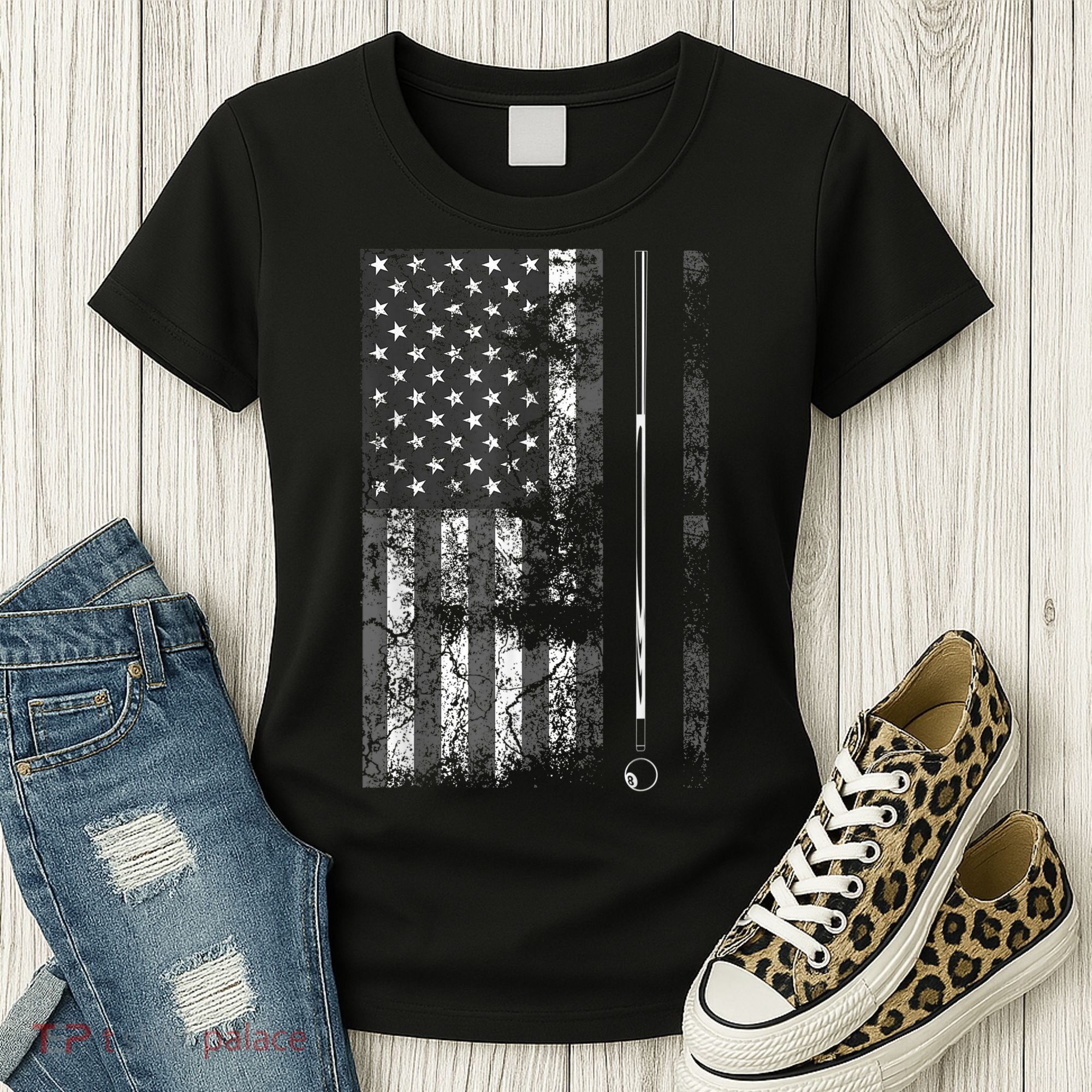 American Flag Billiard Stick Cute Table Game Funny USA Women's T-Shirt