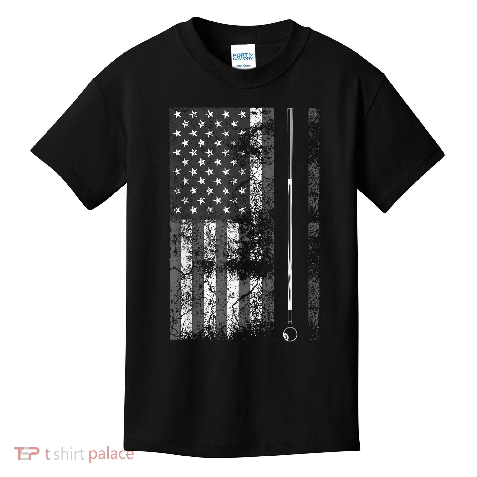 American Flag Billiard Stick Cute Table Game Funny USA Kids T-Shirt