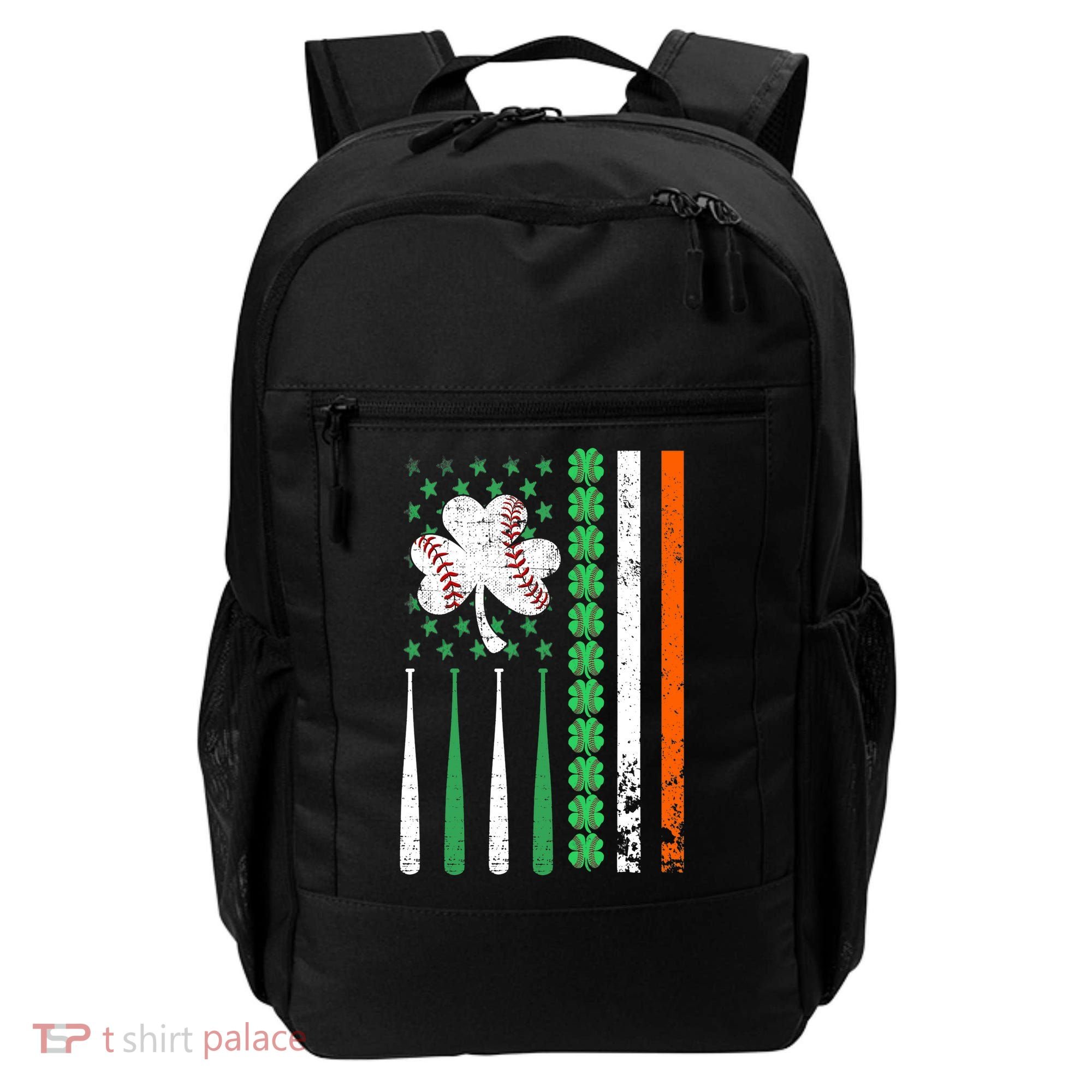 American Flag Baseball St Patricks Day Shamrock Lucky Clover Backpack