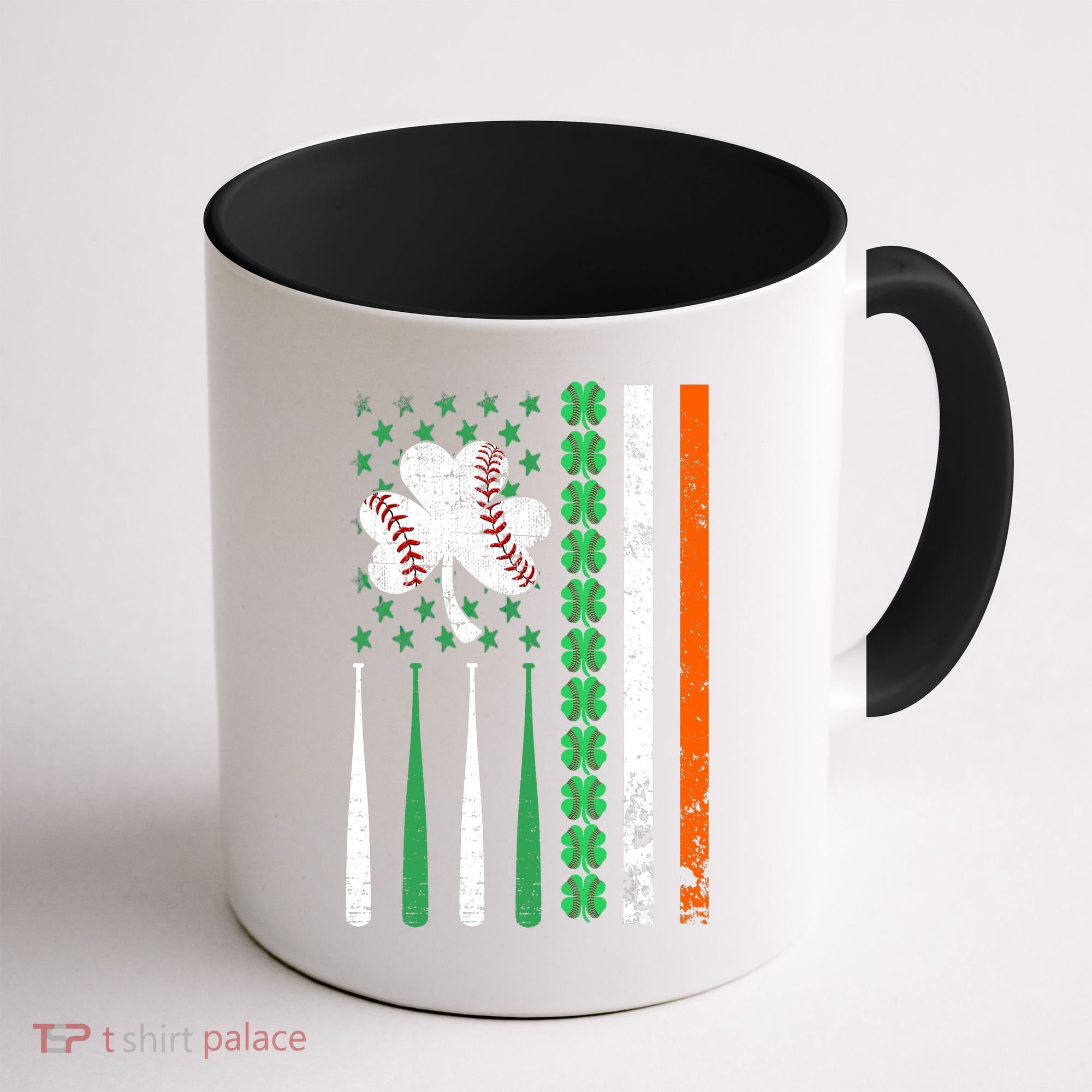 American Flag Baseball St Patricks Day Shamrock Lucky Clover Coffee Mug