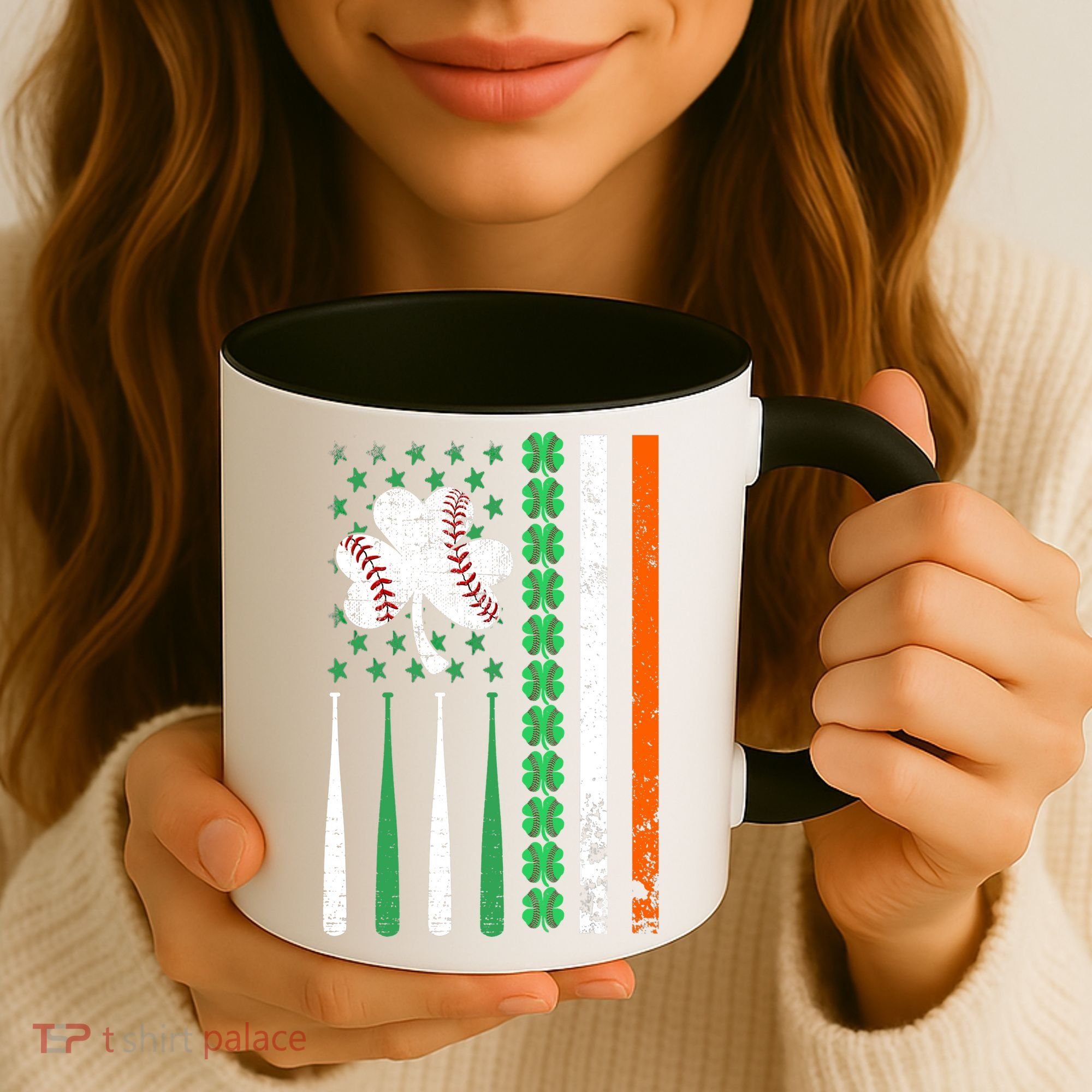 American Flag Baseball St Patricks Day Shamrock Lucky Clover Coffee Mug