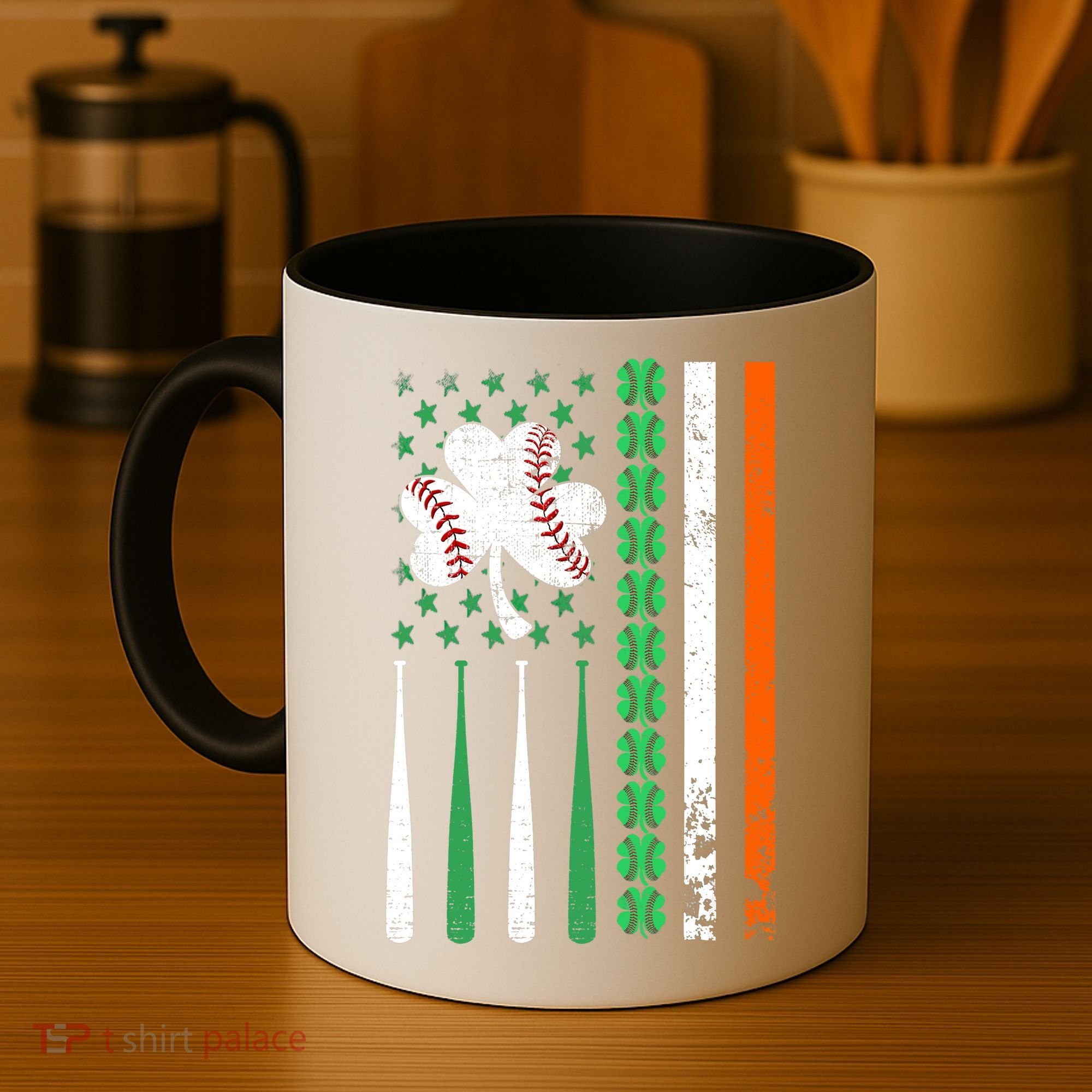 American Flag Baseball St Patricks Day Shamrock Lucky Clover Coffee Mug