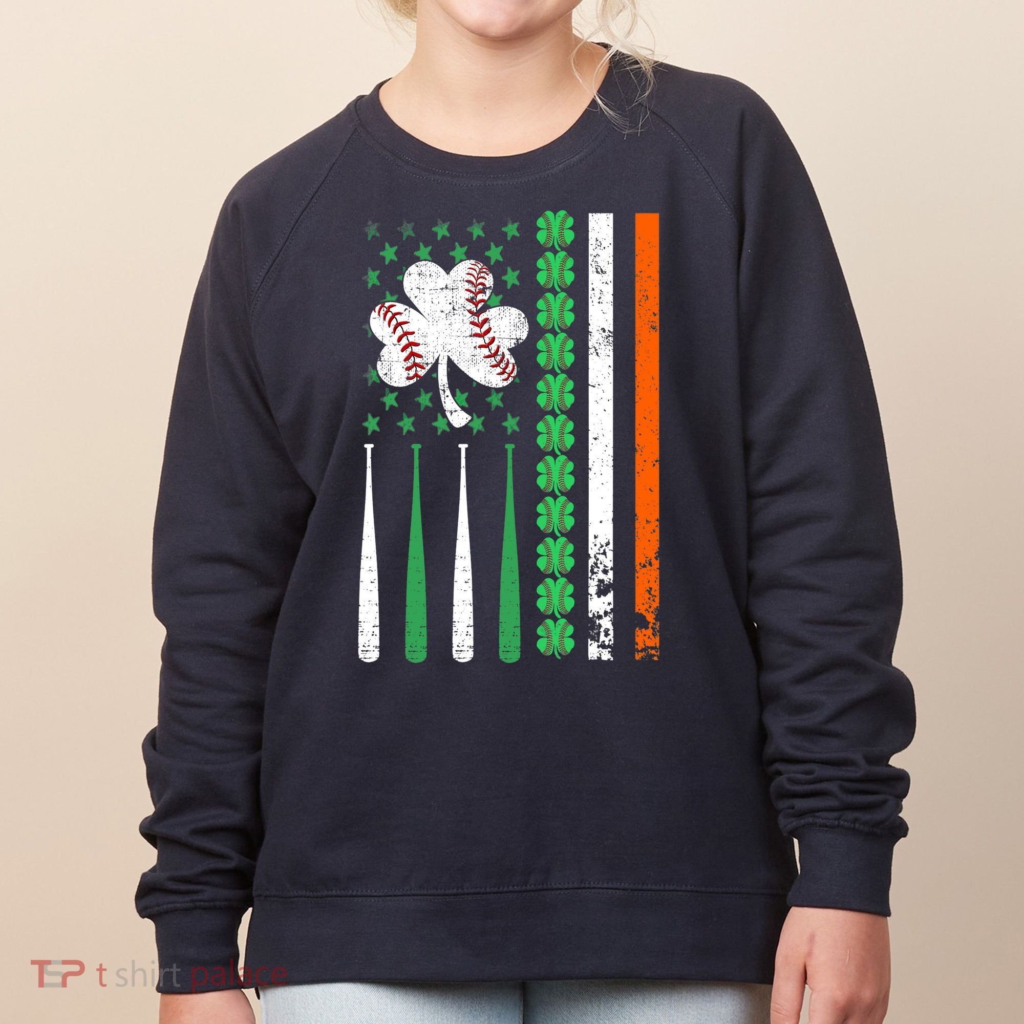 American Flag Baseball St Patricks Day Shamrock Lucky Clover Women's Sweatshirt